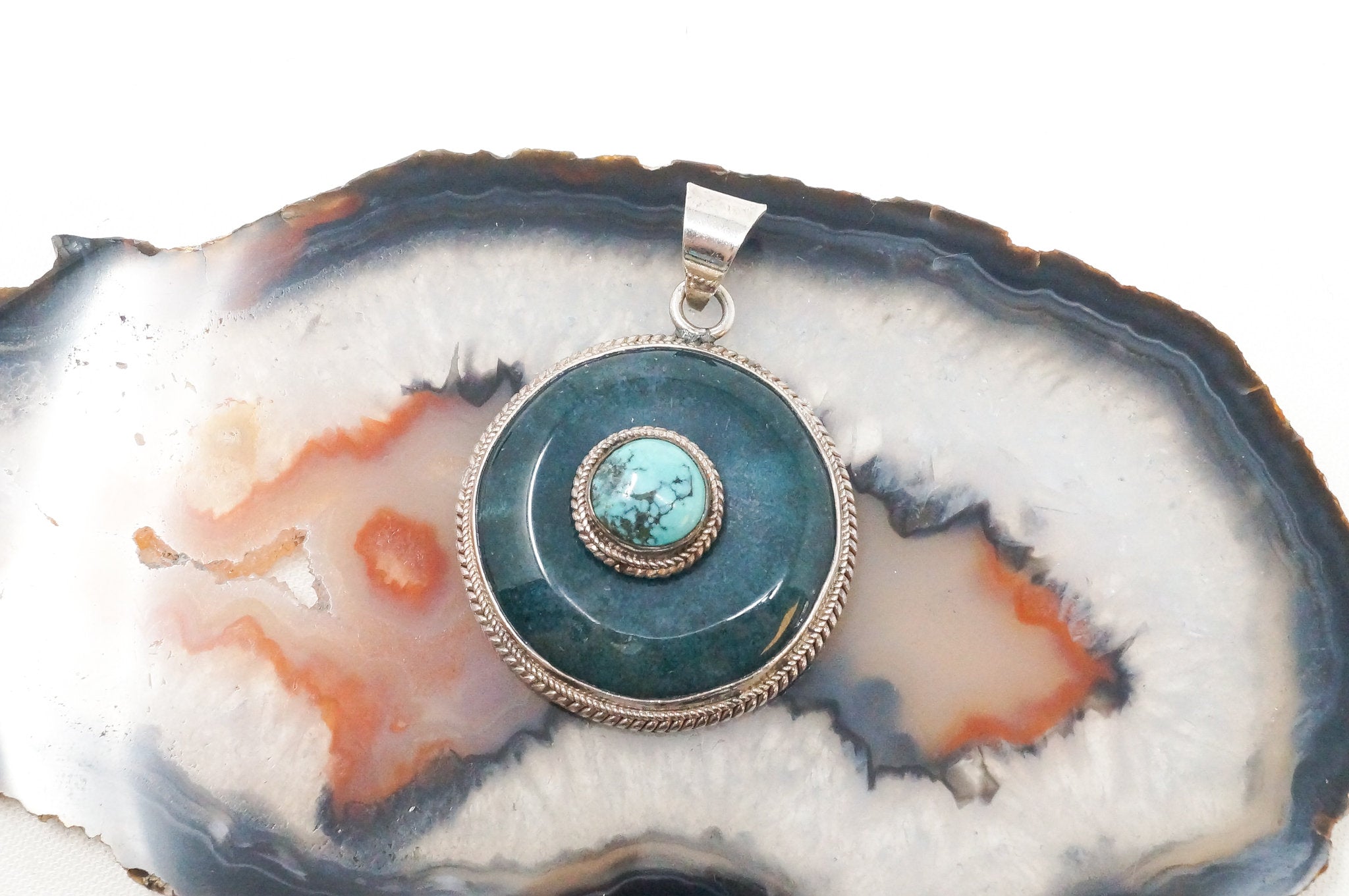 Vintage Southwest Style Turquoise Sterling Silver Necklace Pendant