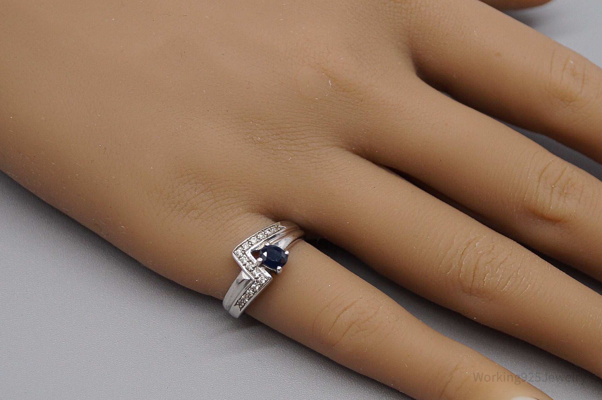 Vintage Sapphire Cubic Zirconia Sterling Silver Ring - Size 6.25