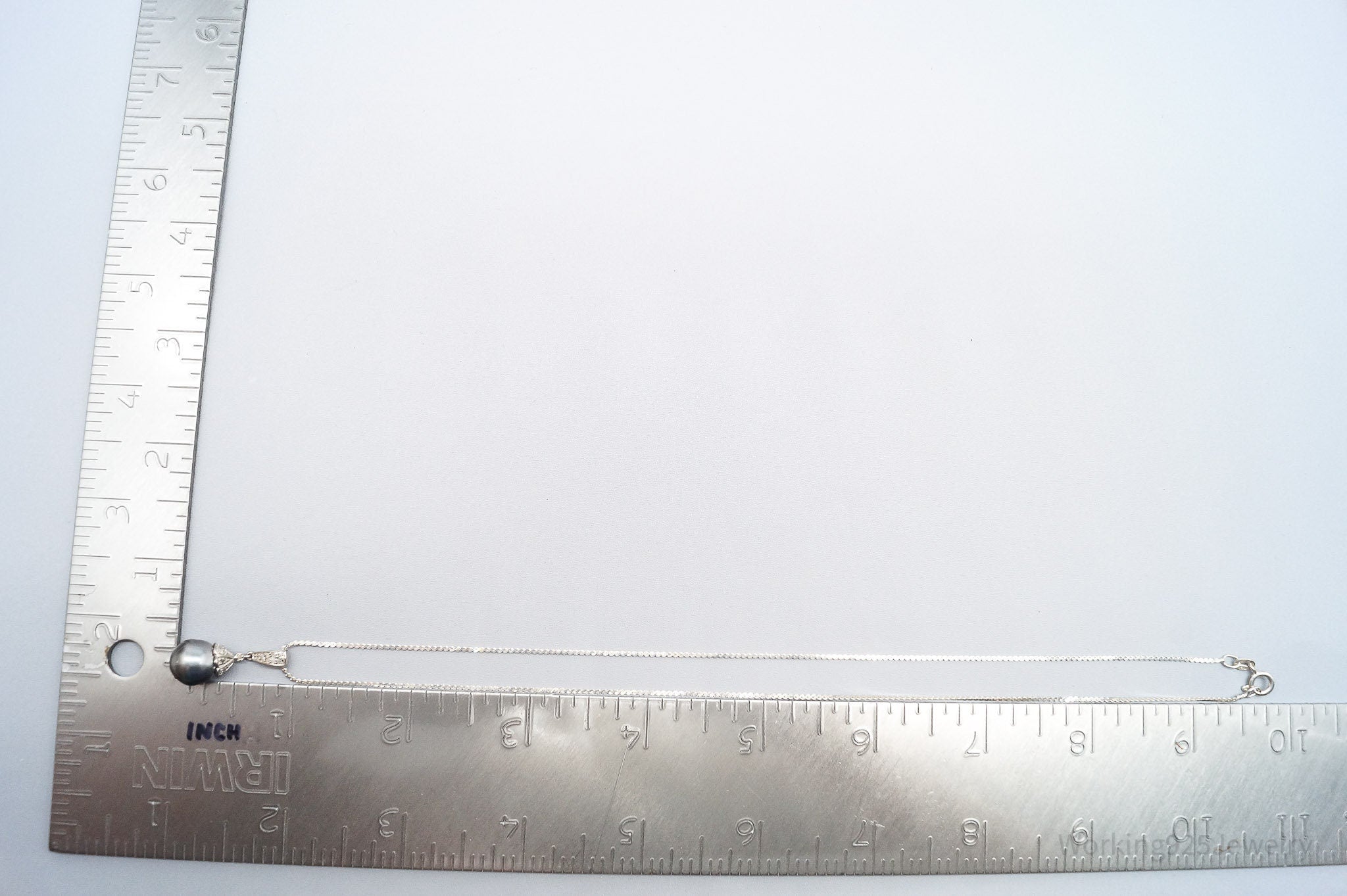 Vintage Pearl & Diamond Sterling Silver Necklace 18"