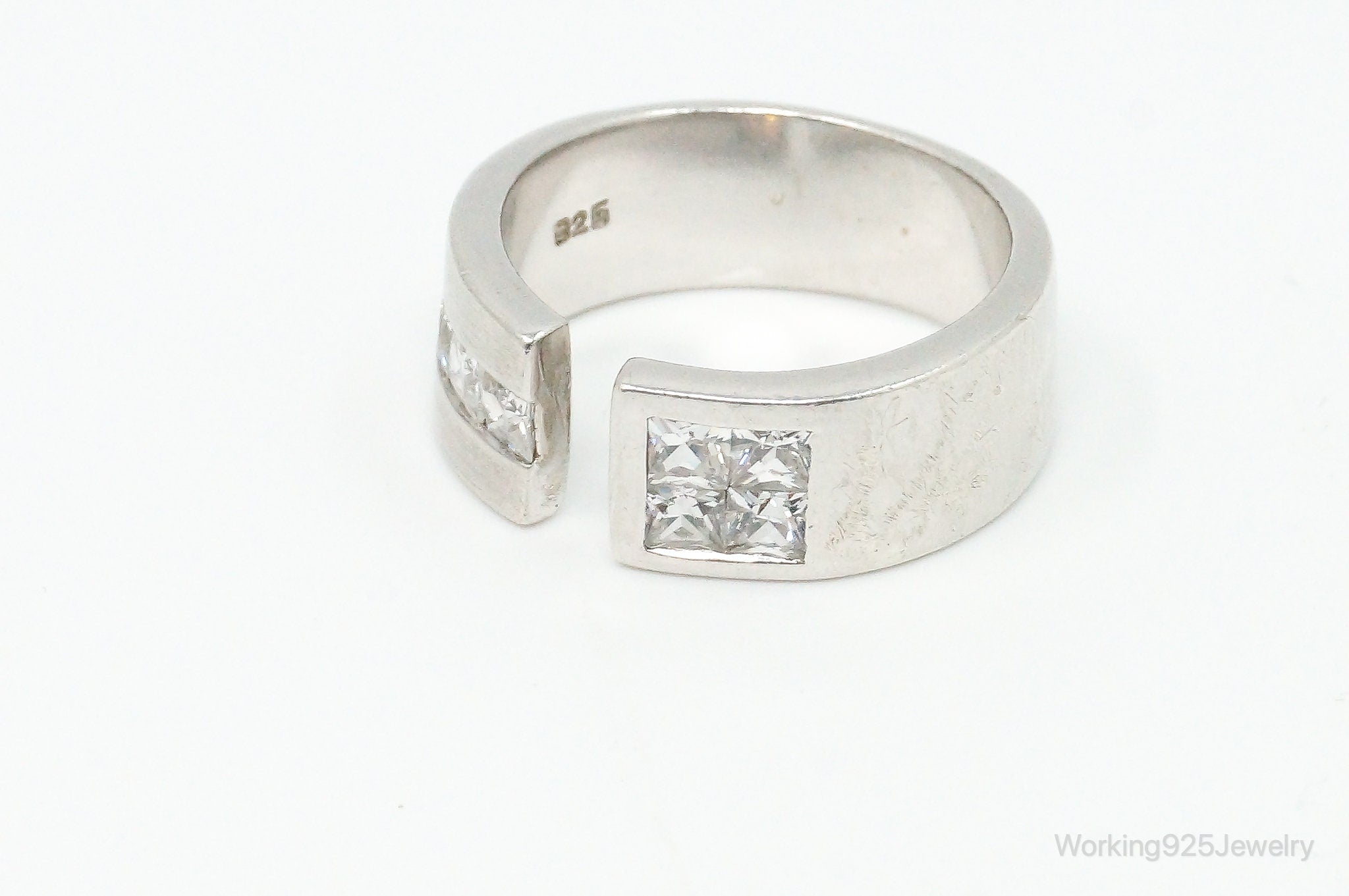 Vintage Cubic Zirconia Sterling Silver Ring Size 7.75 Adjustable