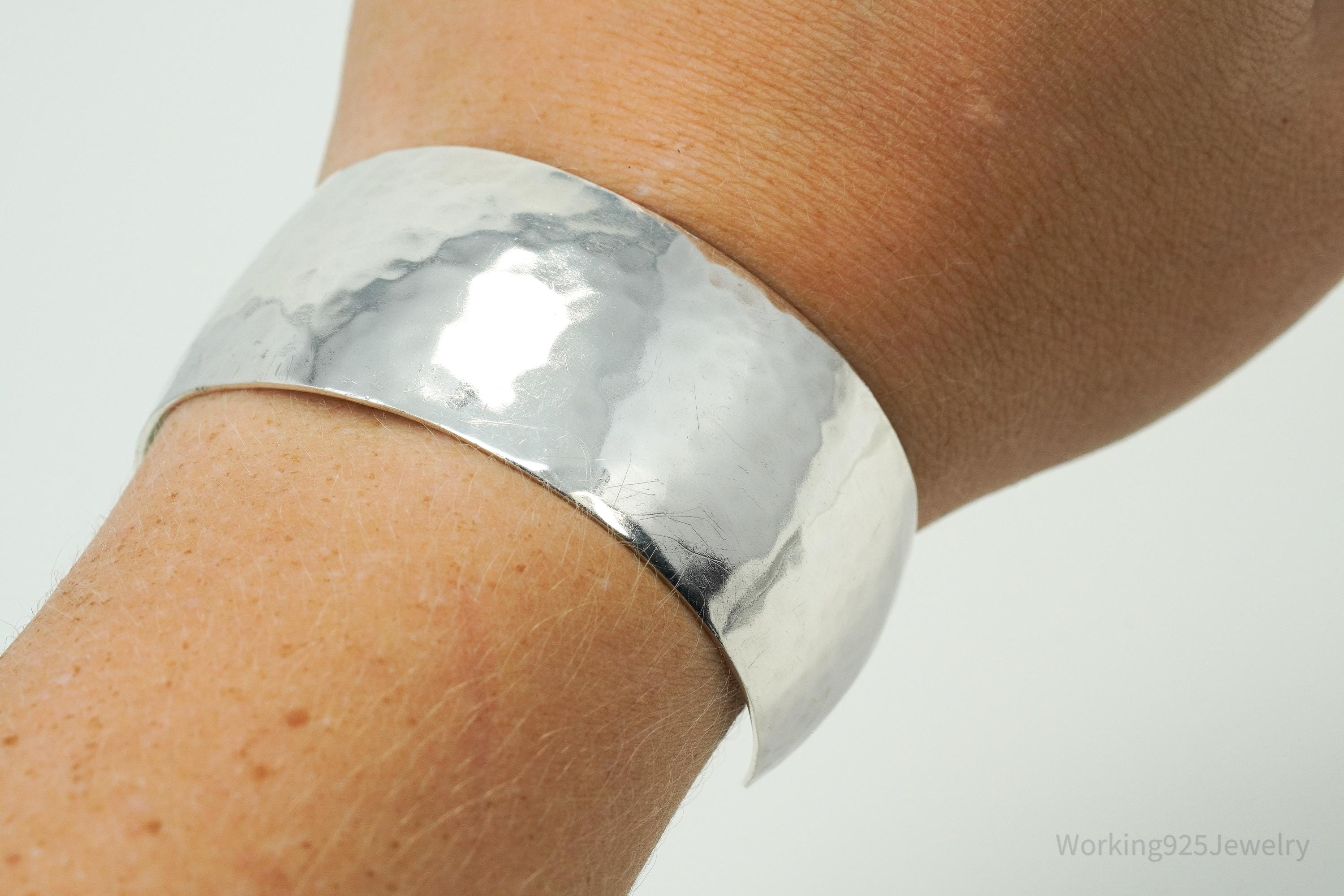 Vintage Handwrought Hammered Style Sterling Silver Cuff Bracelet 7"