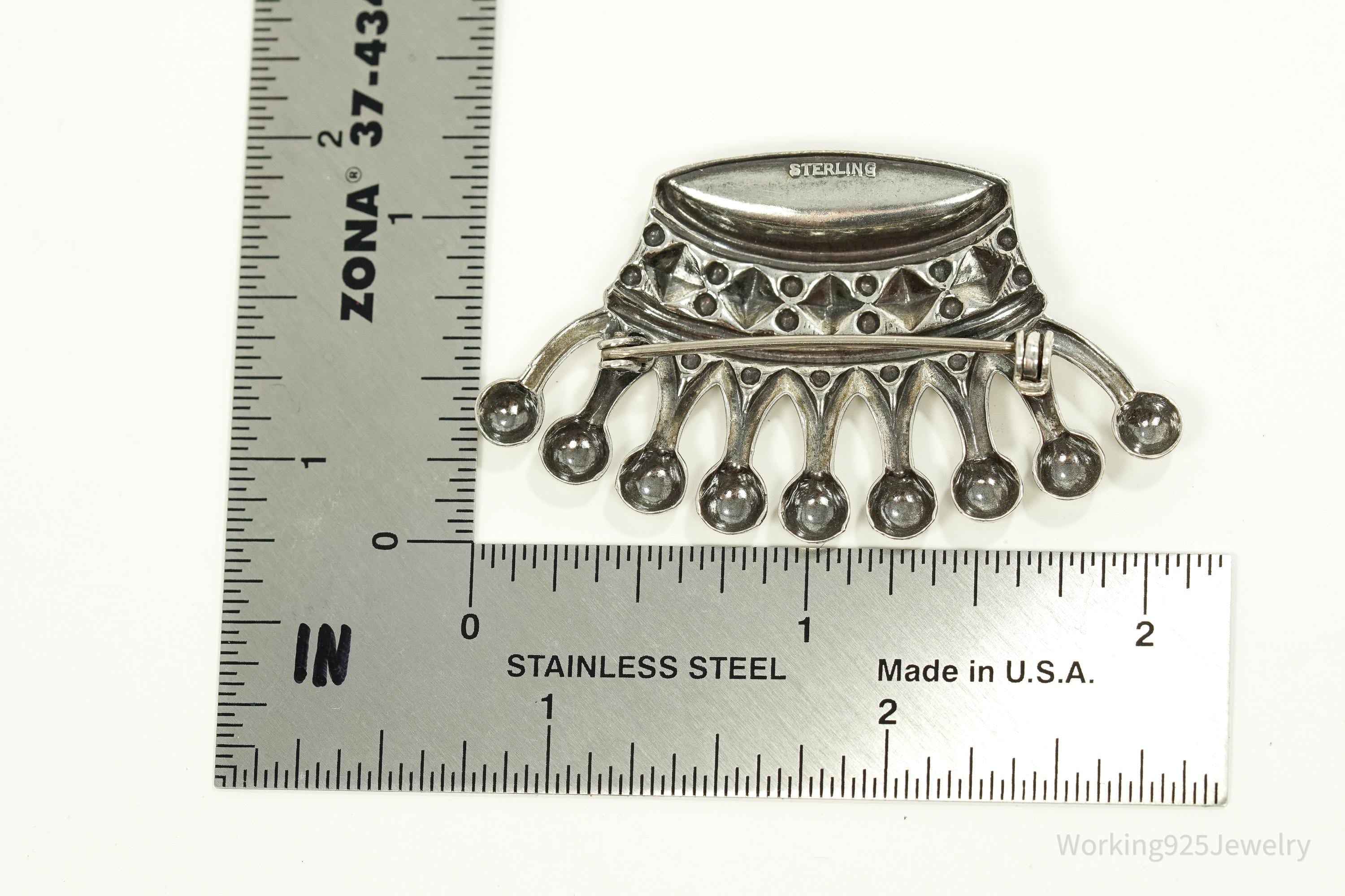 Large Antique Crown Sterling Silver Brooch Pin