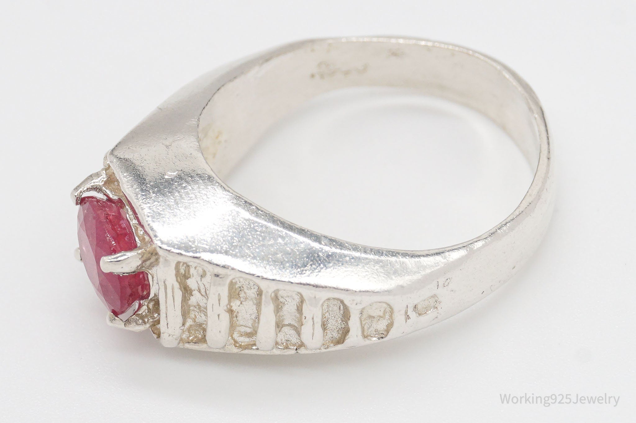 Vintage Ruby Sterling Silver Ring - Size 10.25