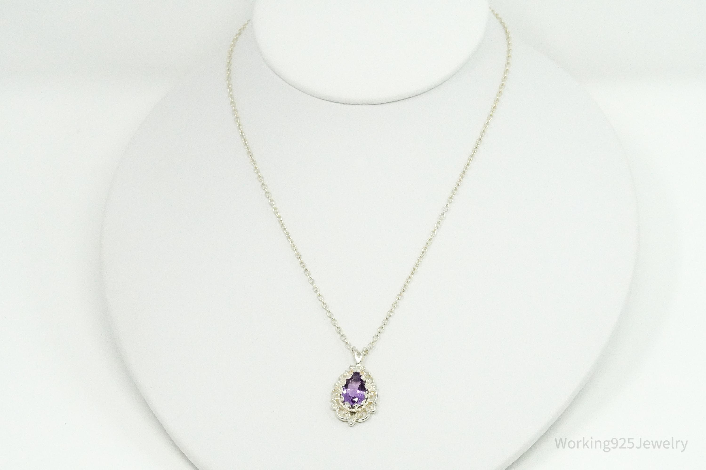Vintage Amethyst Sterling Silver Chain Necklace 16"