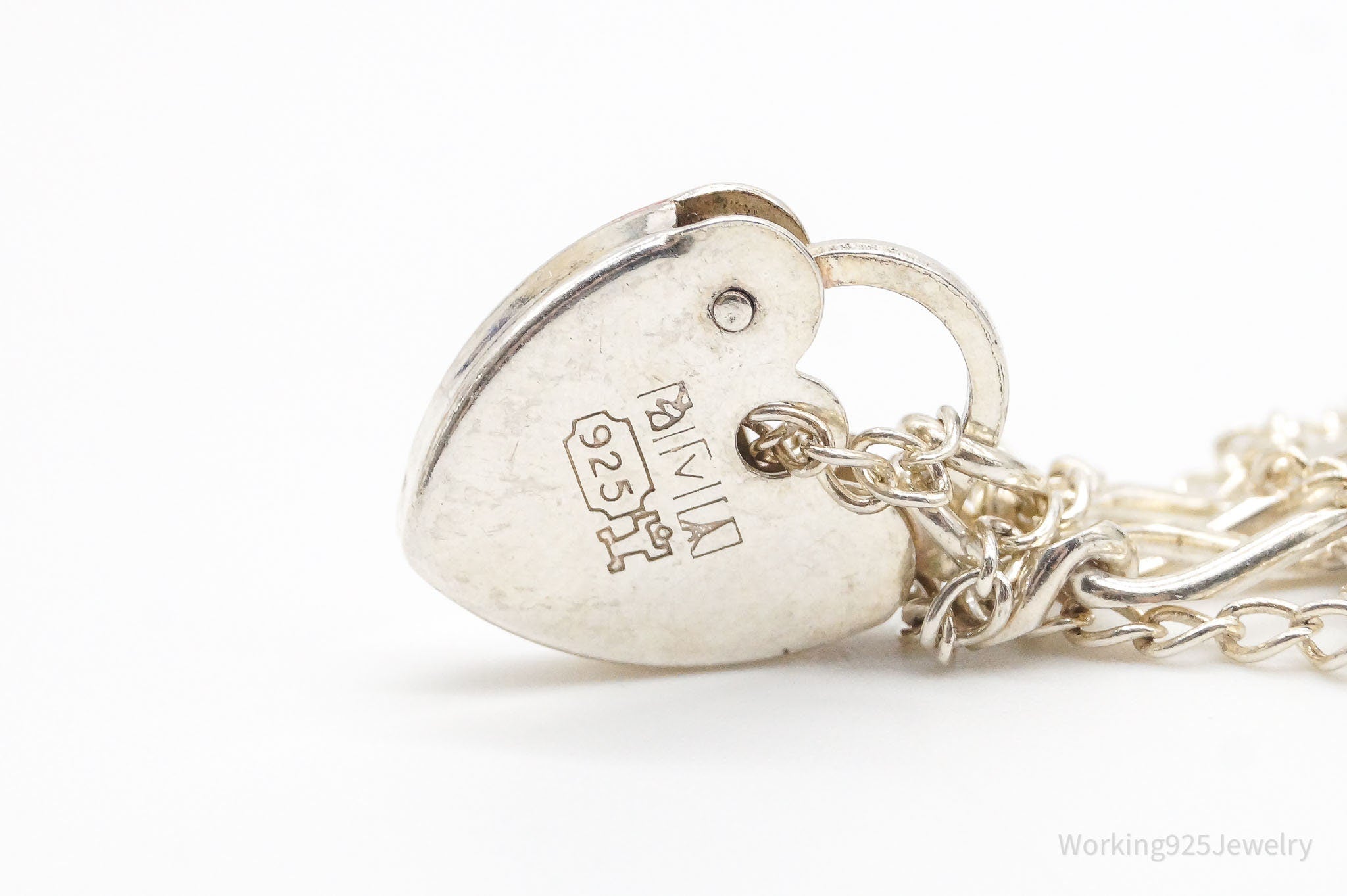 Antique Heart Pad Lock Charm Closure Sterling Silver Pressure Release Bracelet