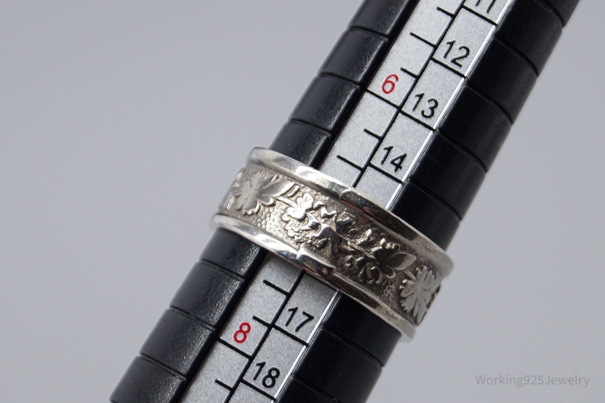 Vintage ESPO Leaves Pattern Sterling Silver Band Ring - Size 7.25