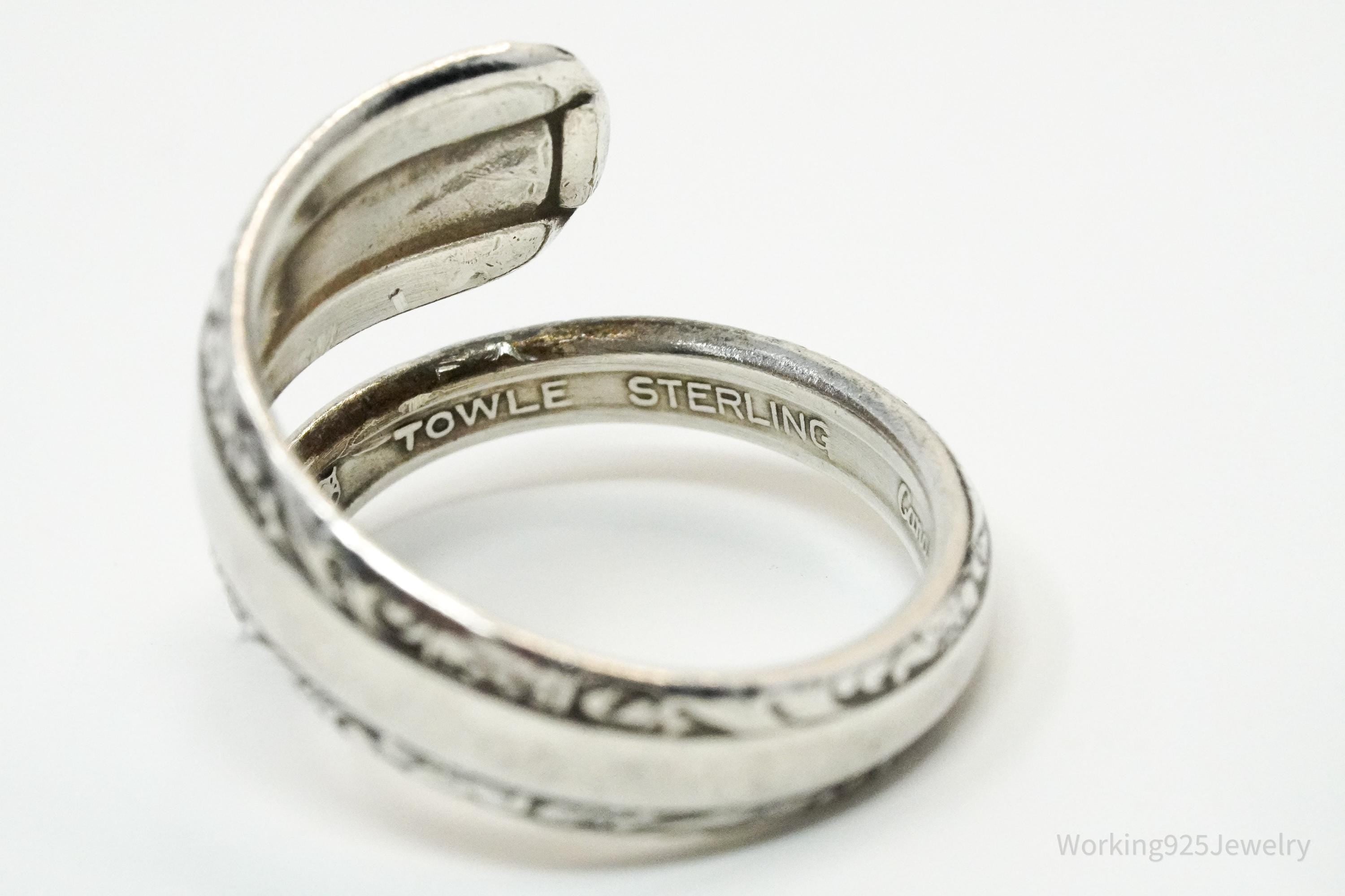 Antique TOWLE "Candlelight" Floral Sterling Silver Spoon Ring Size 8.5