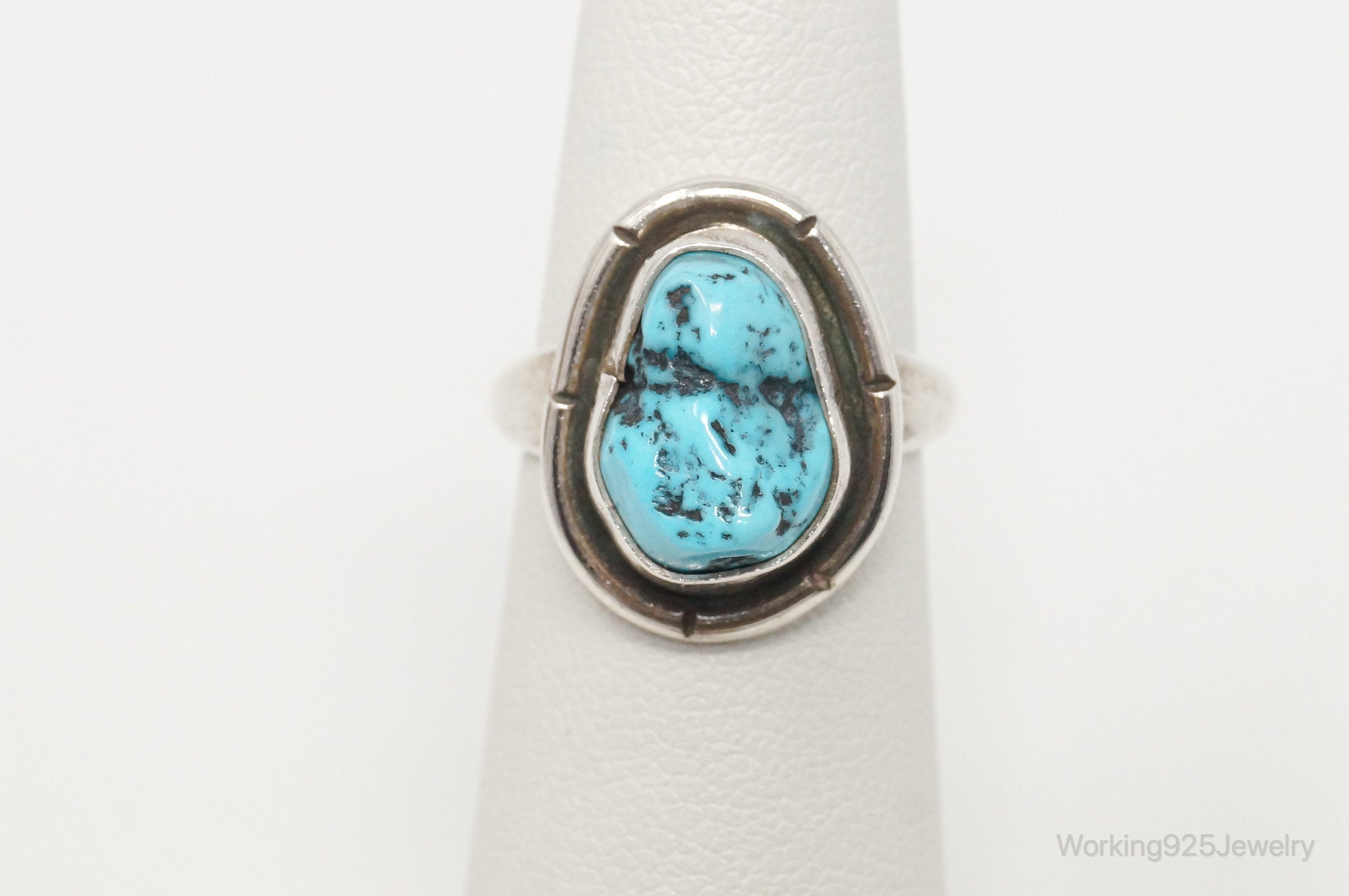 Vintage Native American Turquoise Unsigned Sterling Silver Ring - SZ 4.25