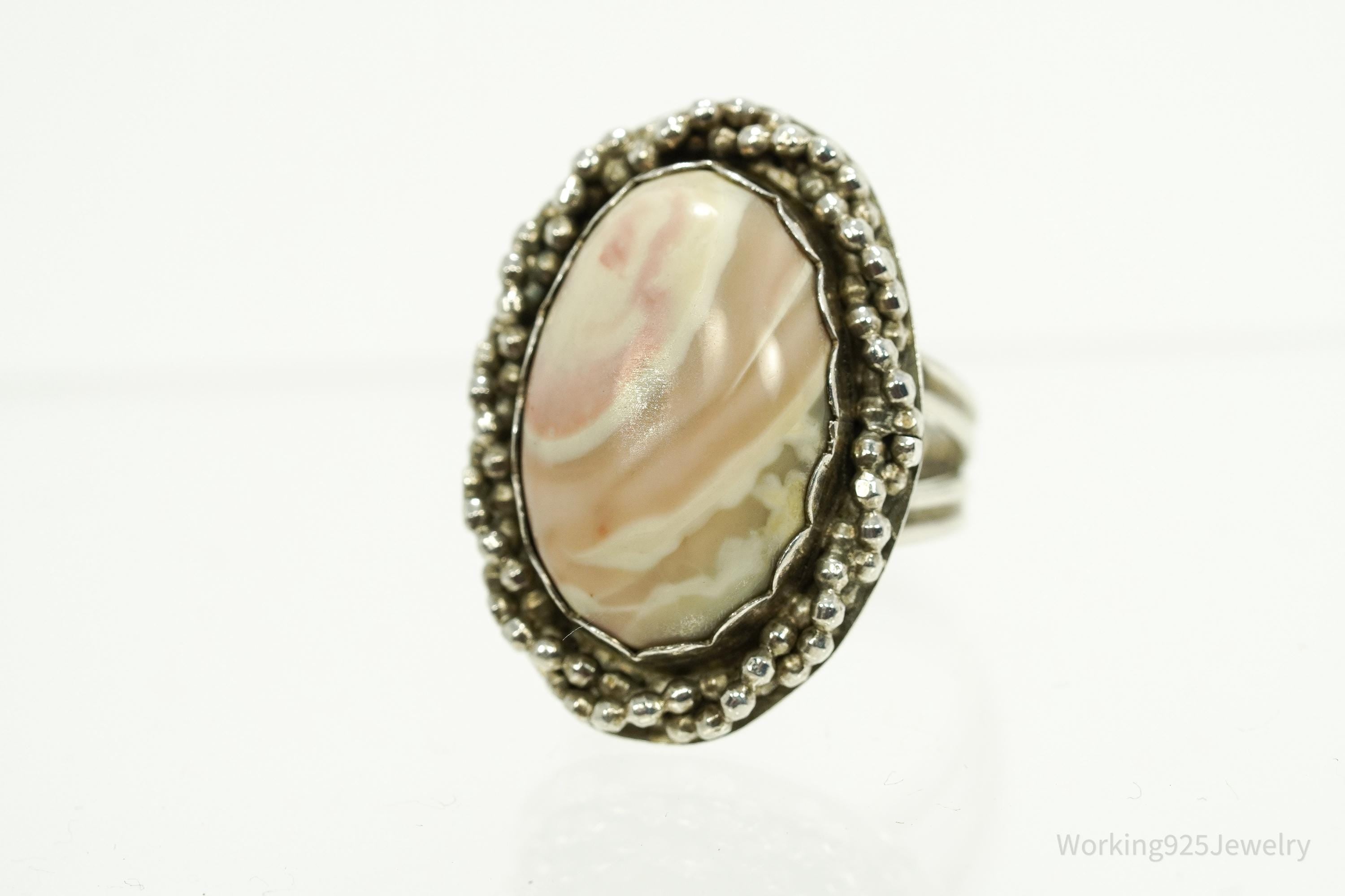 Vintage Large Agate Silver Ring - Size 9.25