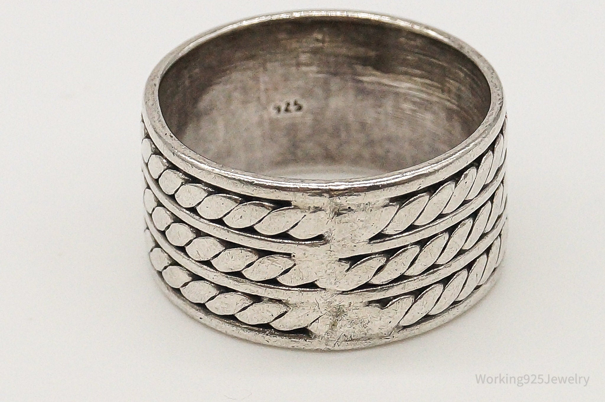 Vintage Modern Braid Rope Sterling Silver Band Ring - Size 9