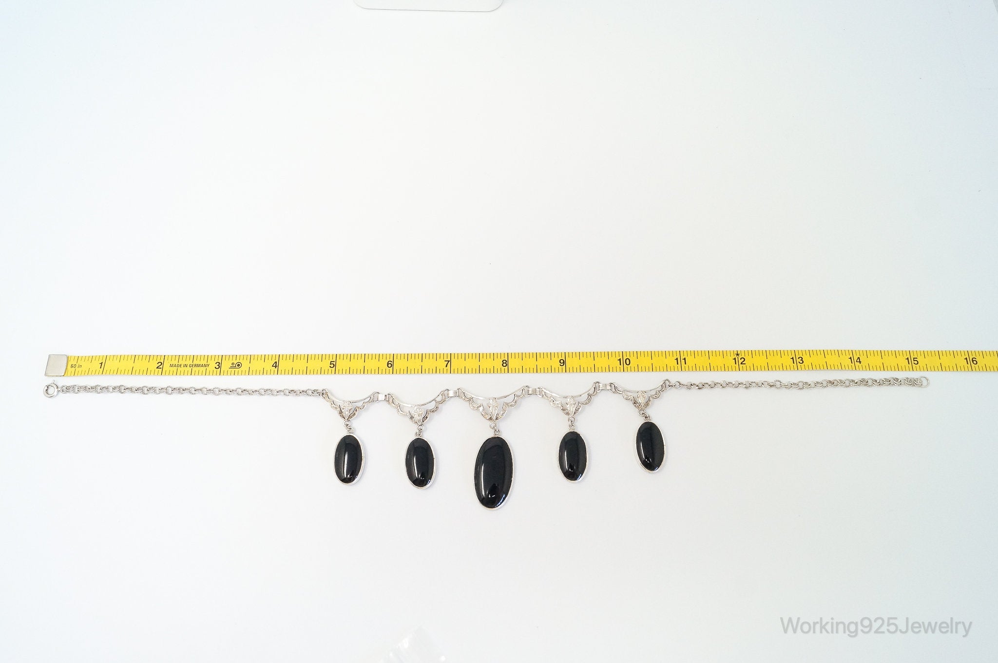 Antique Black Onyx Art Deco Silver Bib Necklace