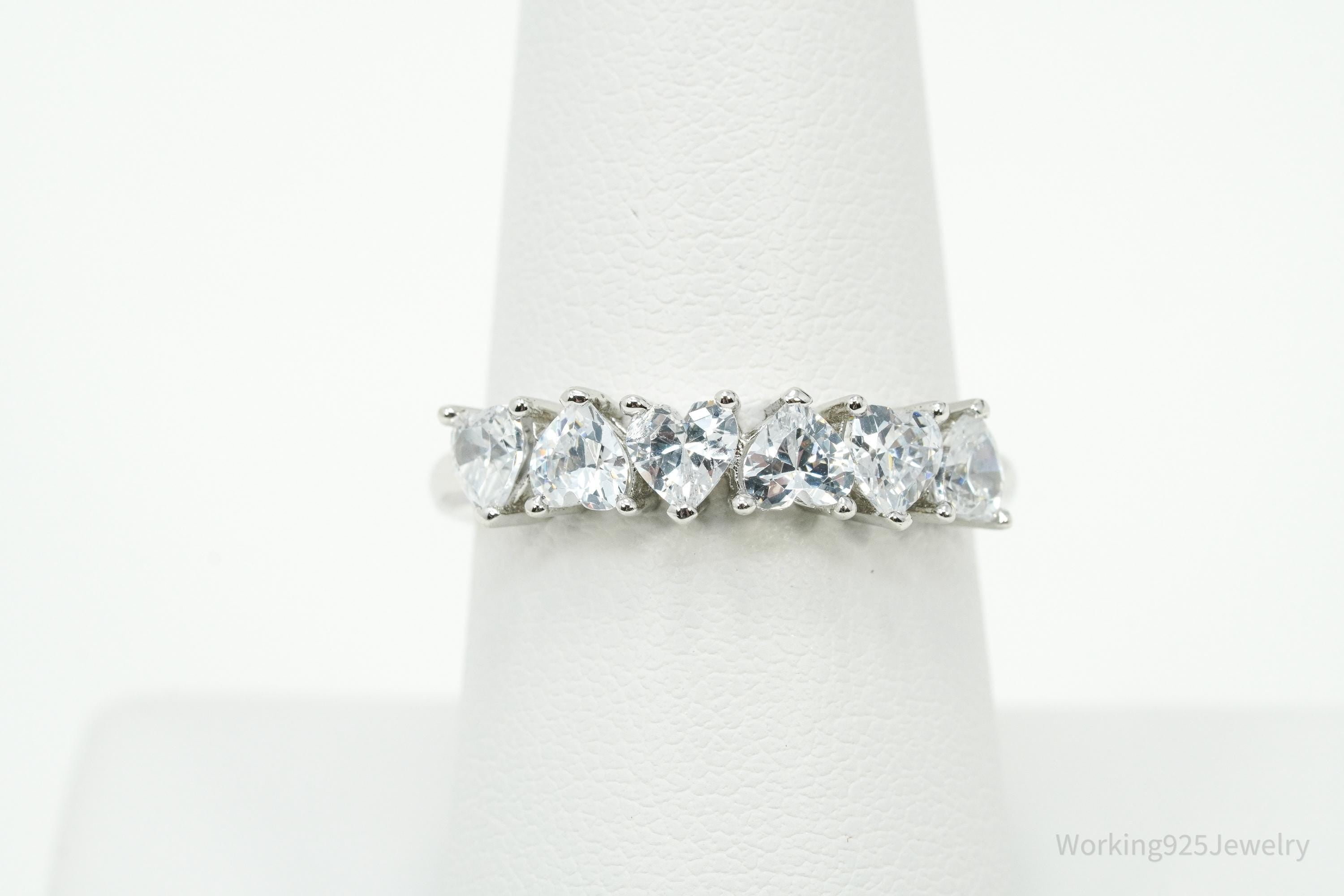 Designer BBJ Cubic Zirconia Hearts Sterling Silver Ring - Size 8