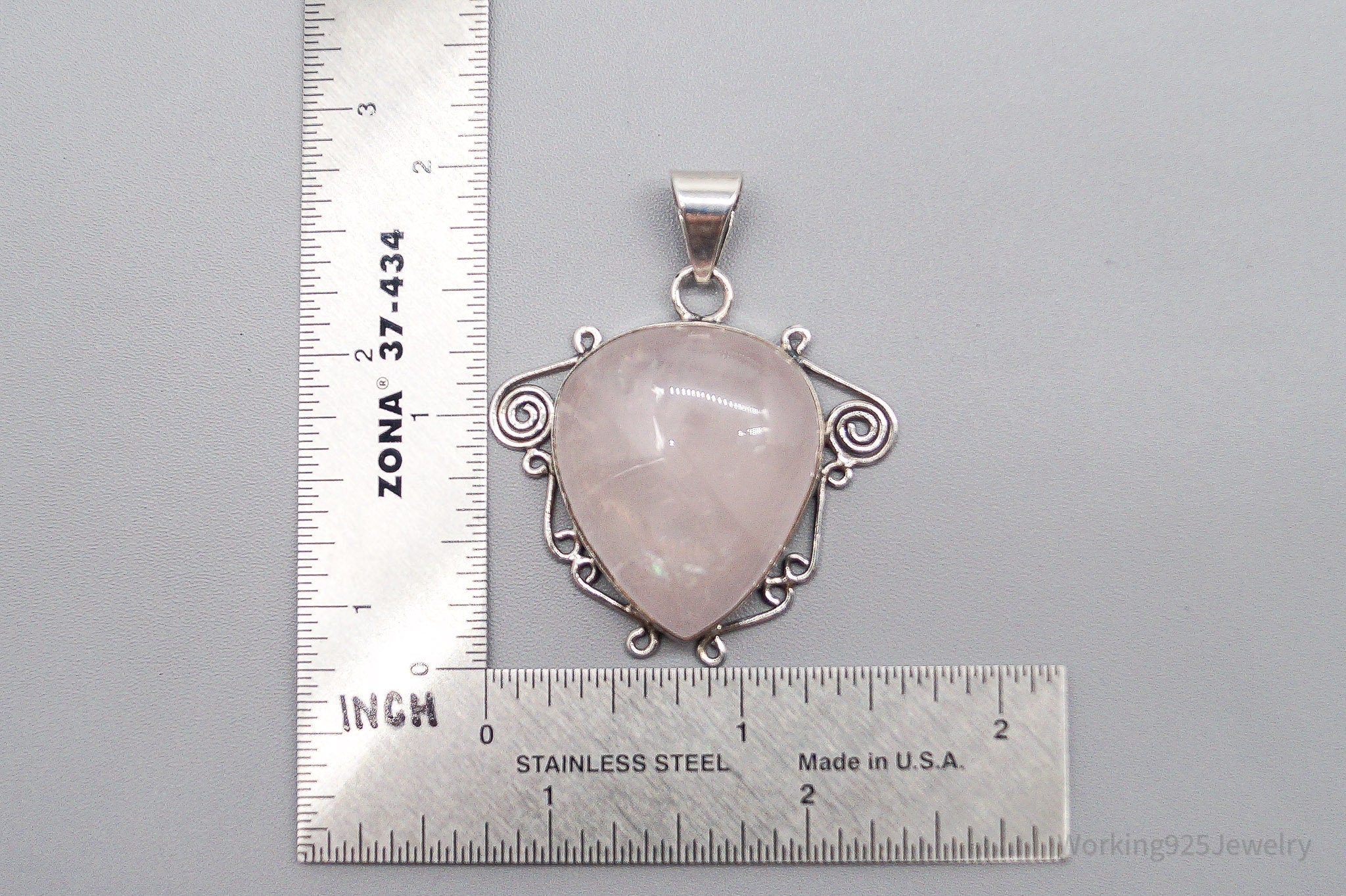 Large Vintage Rose Quartz Sterling Silver Pendant