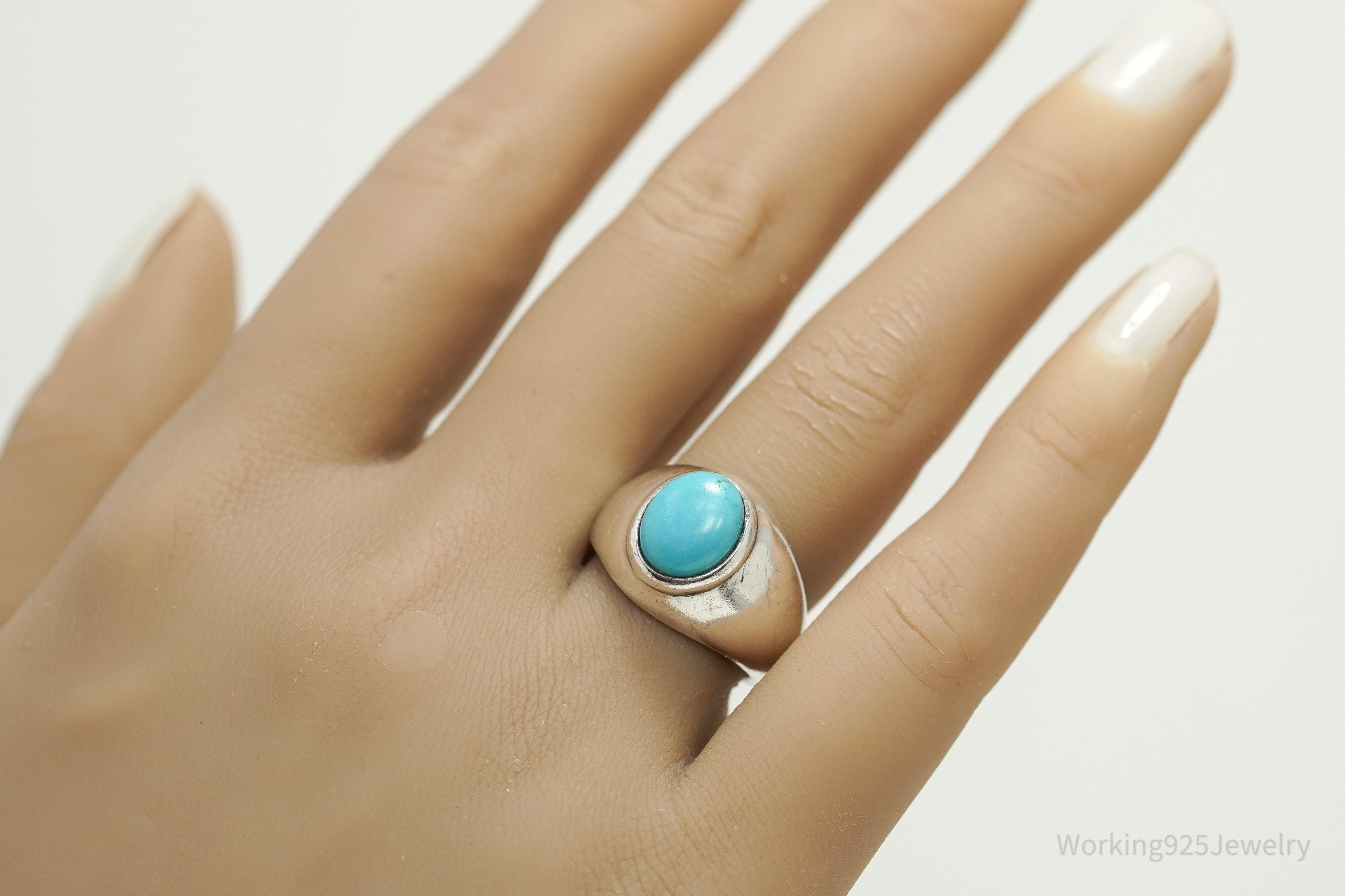 Vintage Turquoise Sterling Silver Ring - Size 7.25