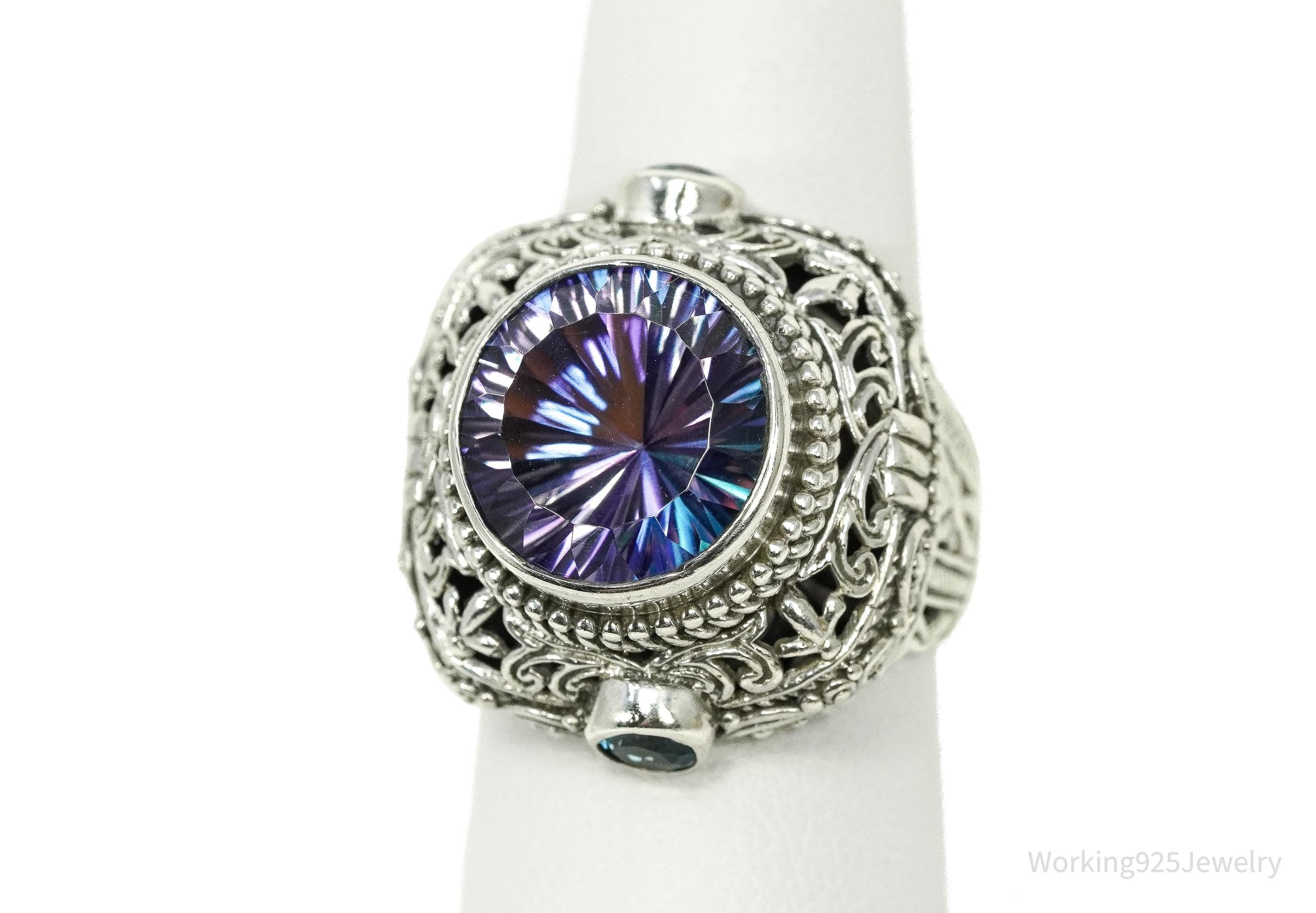 Vintage Designer Sarda Mystic Topaz & Blue Topaz Sterling Silver Ring - Size 7