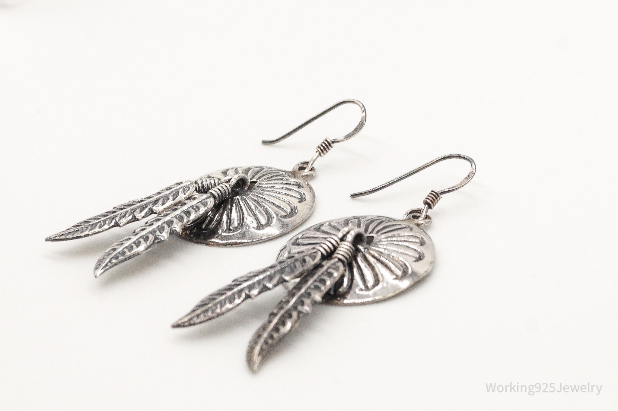 Vintage Southwestern Feather Sterling Silver Earrings