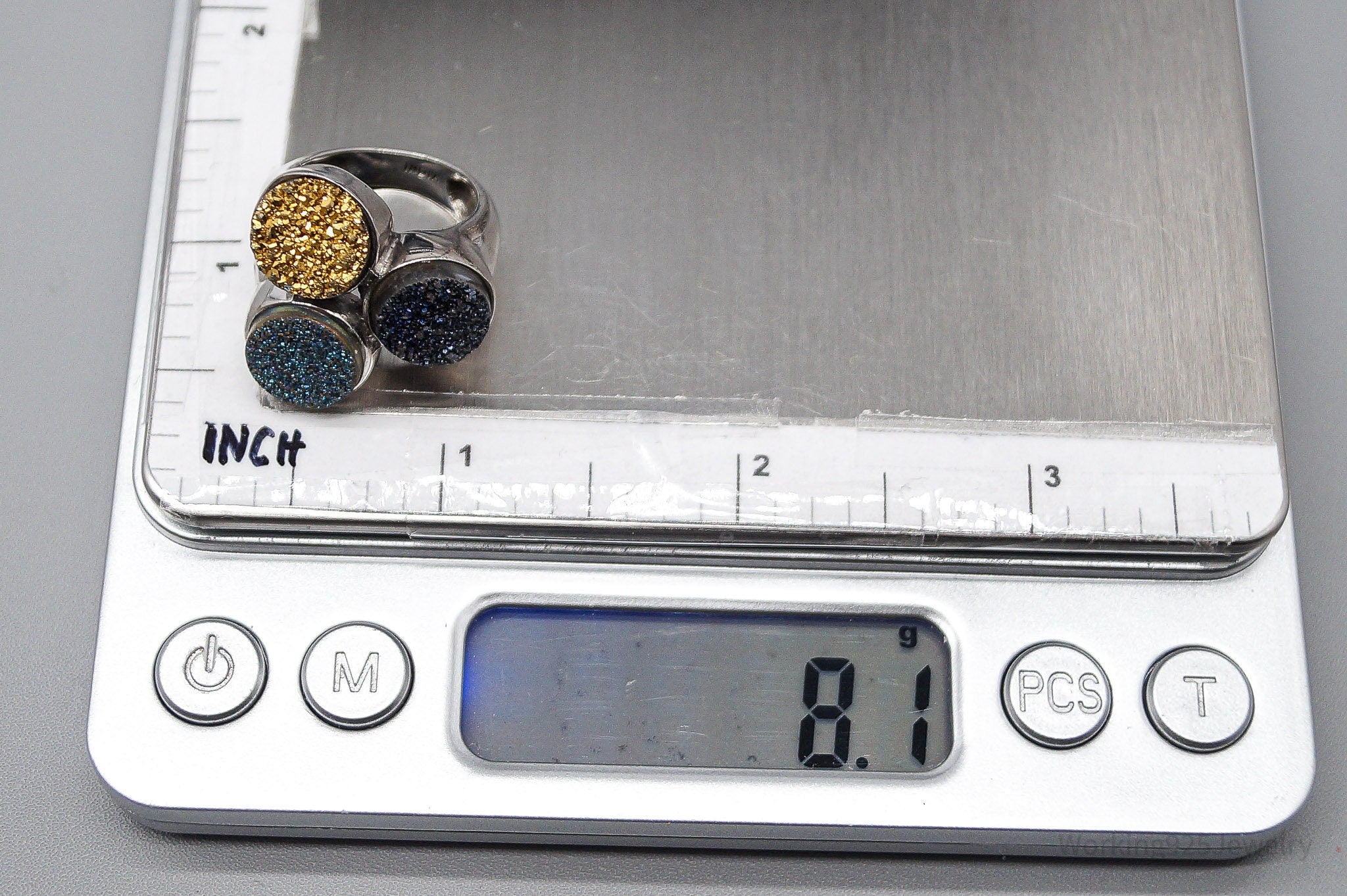 Vintage PJC Druzy Quartz Sterling Silver Ring - Size 5.25