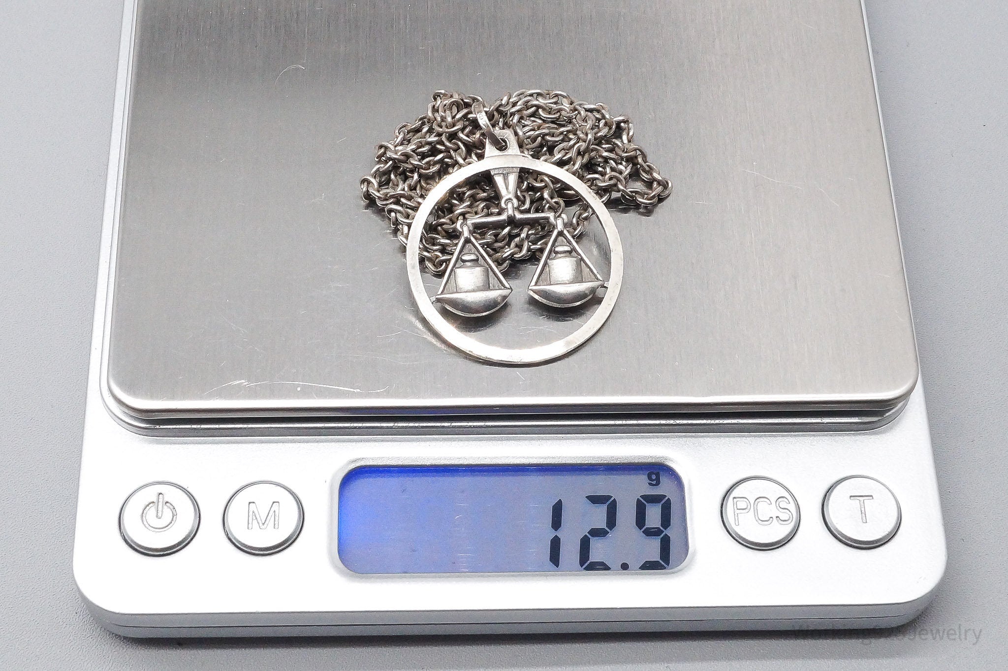 Antique Norwegian Libra Sign Sterling Silver Necklace - 24"