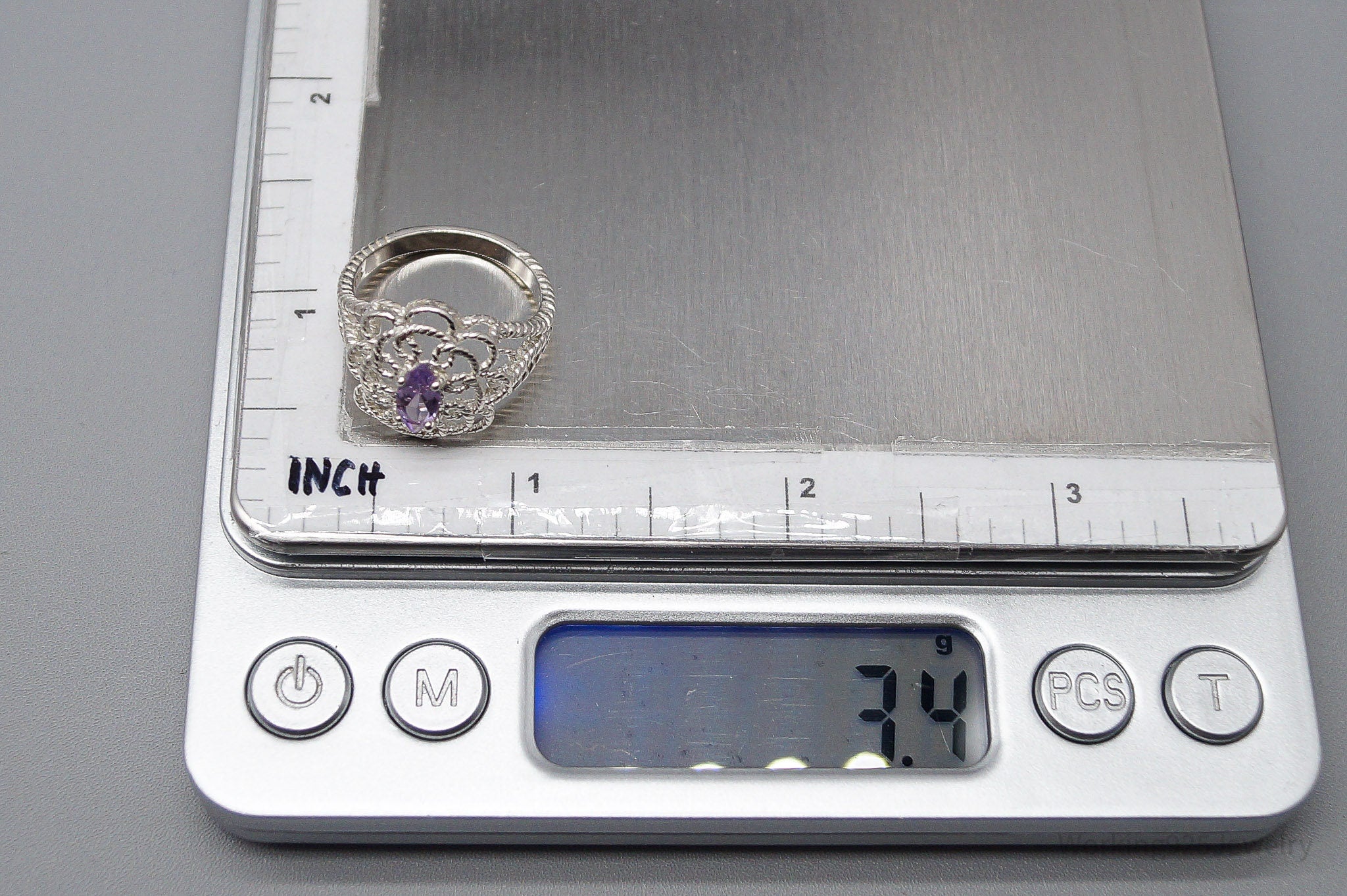 Vintage Amethyst Sterling Silver Ring - Size 7