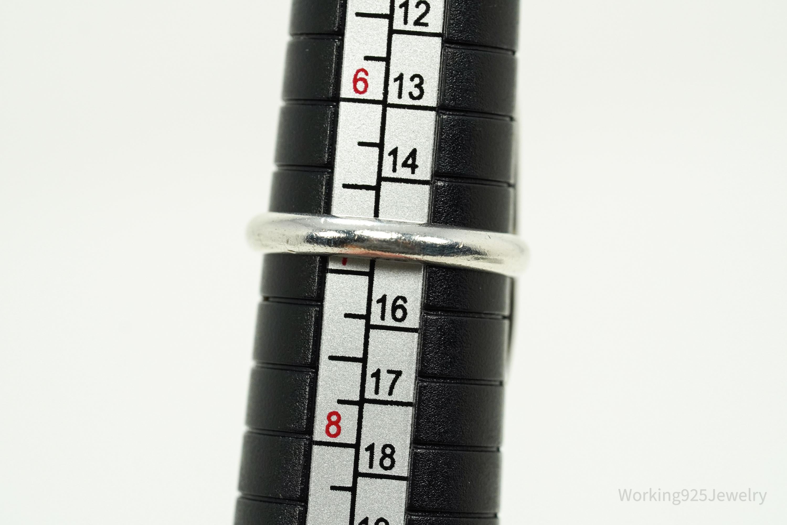 Vintage Handmade Native American Turquoise Unsigned Silver Ring - Size 6.75