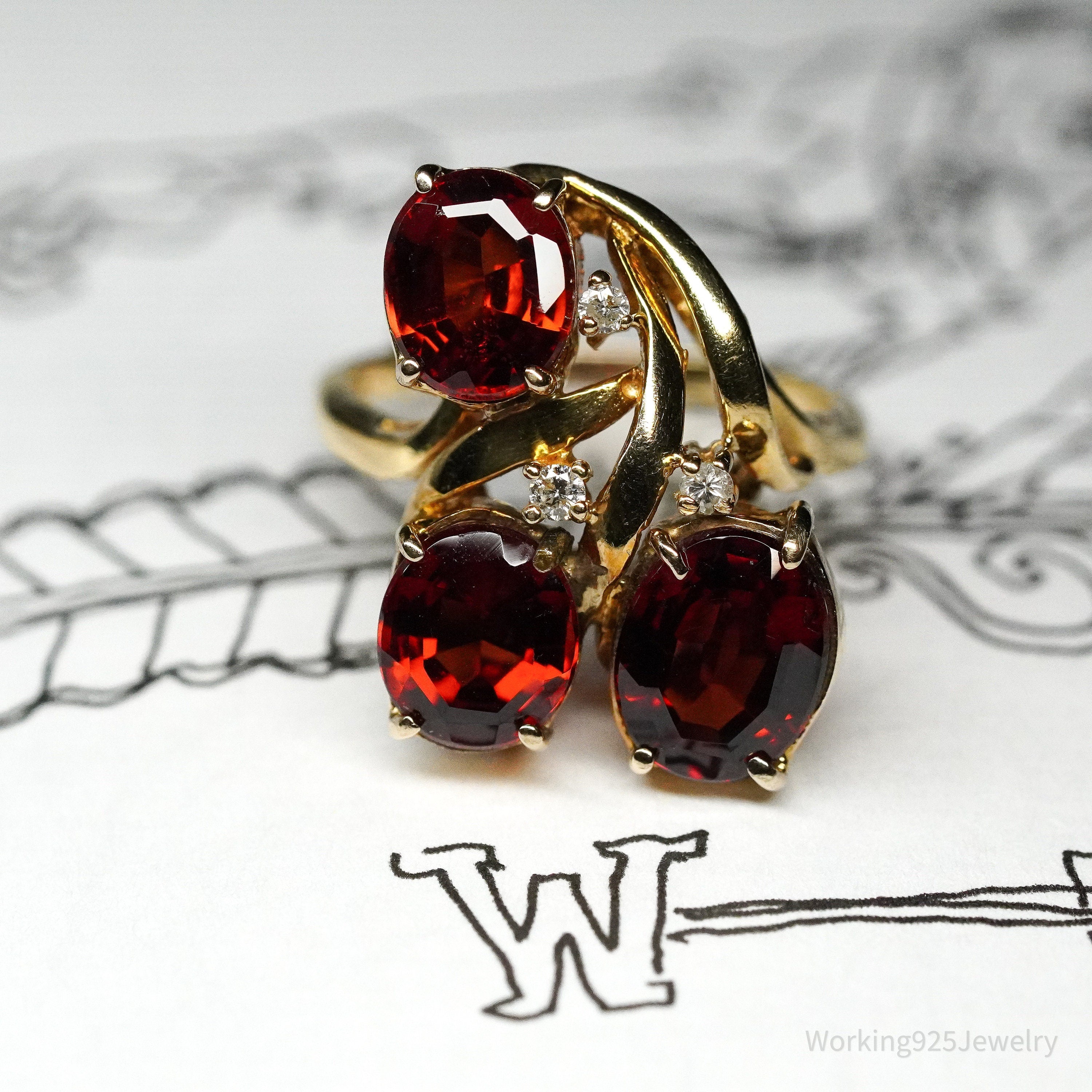 14K Yellow Gold, Diamond, & Spessartine Garnet Ring - Size 8.25