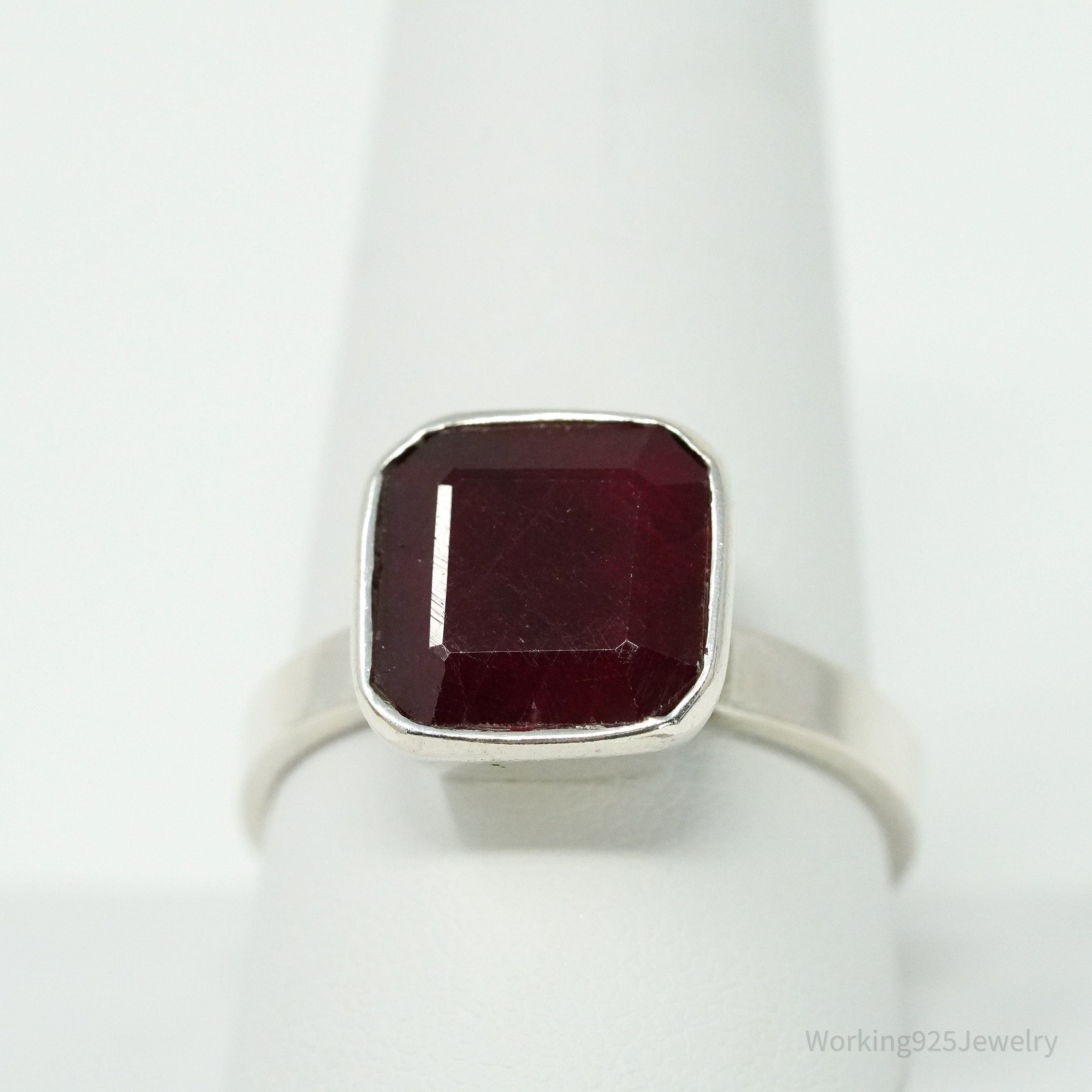 Vintage Ruby Sterling Silver Ring - Size 10.75