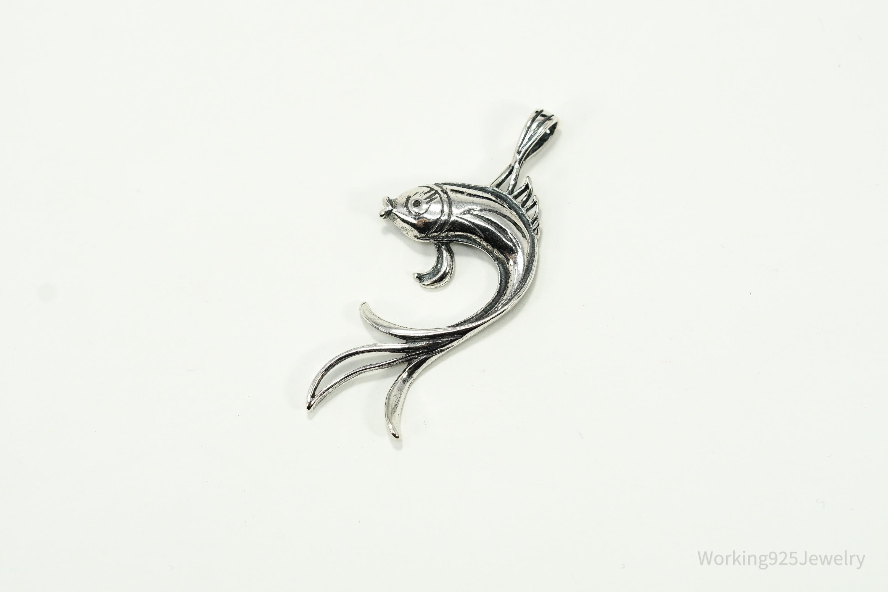 Vintage Butterfly Koi Fish Sterling Silver Necklace Pendant
