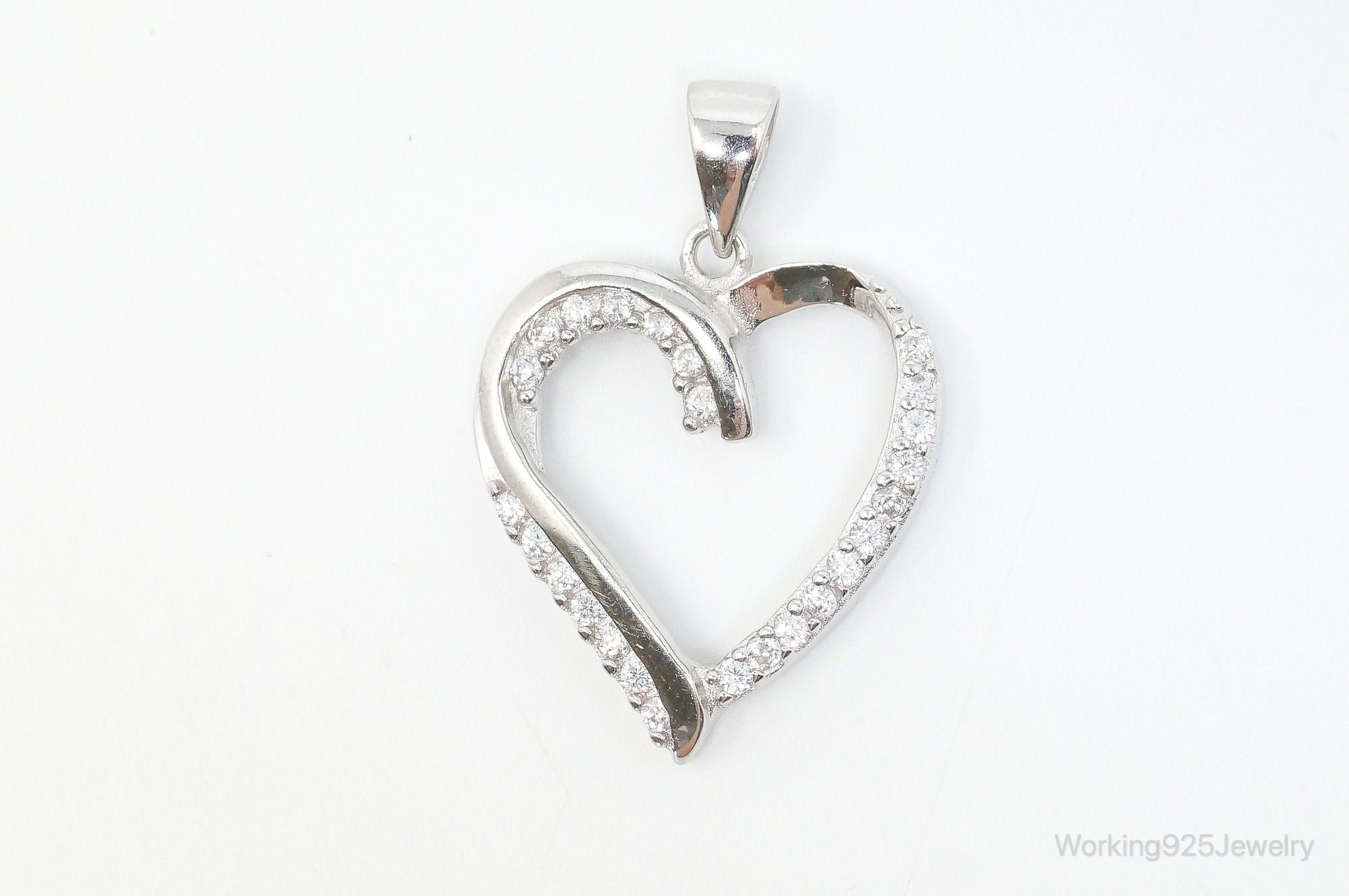 Vintage Open Heart Cubic Zirconia Accented Sterling Silver Pendant