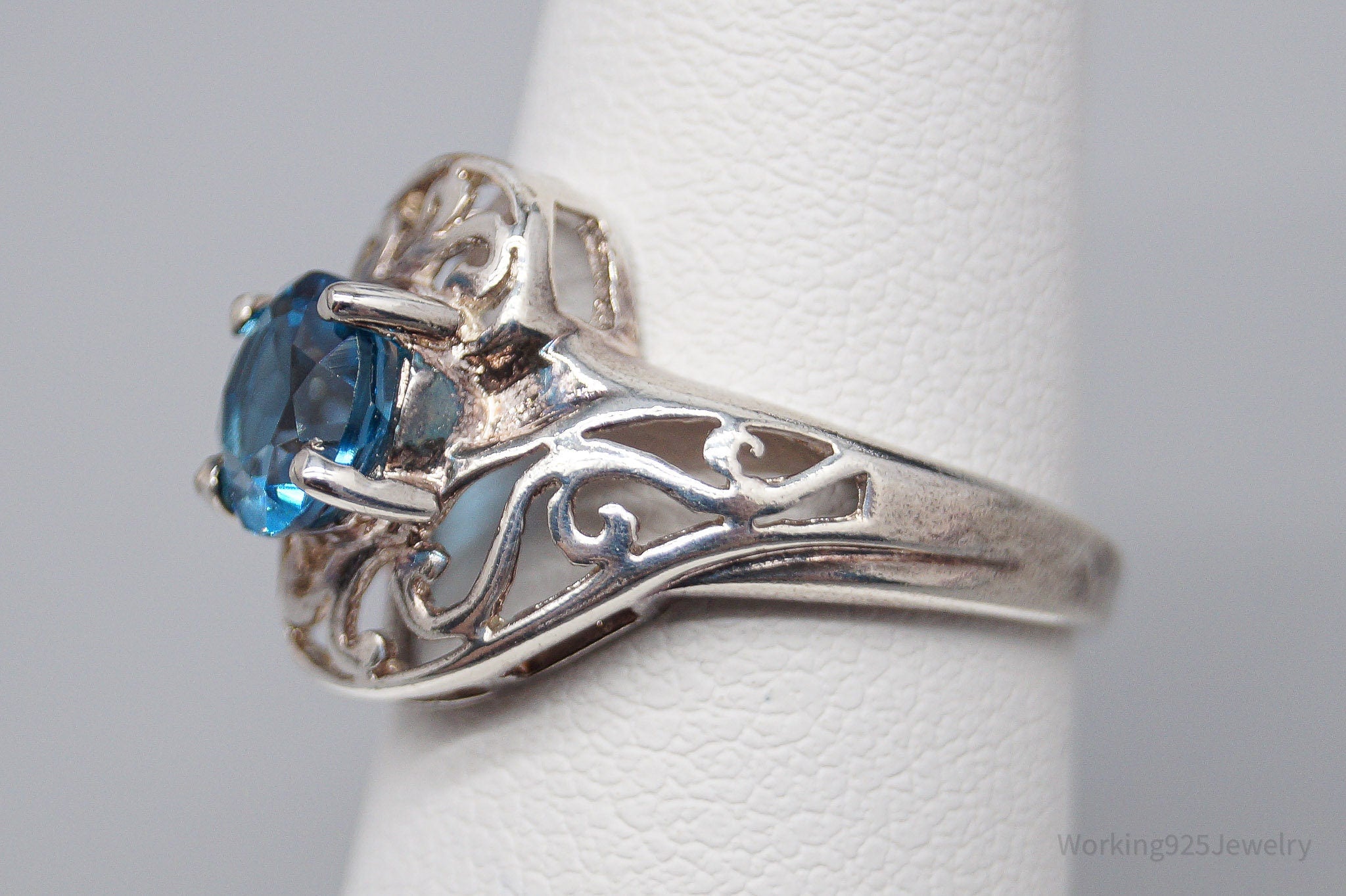 Vintage London Blue Topaz Sterling Silver Ring - Size 6