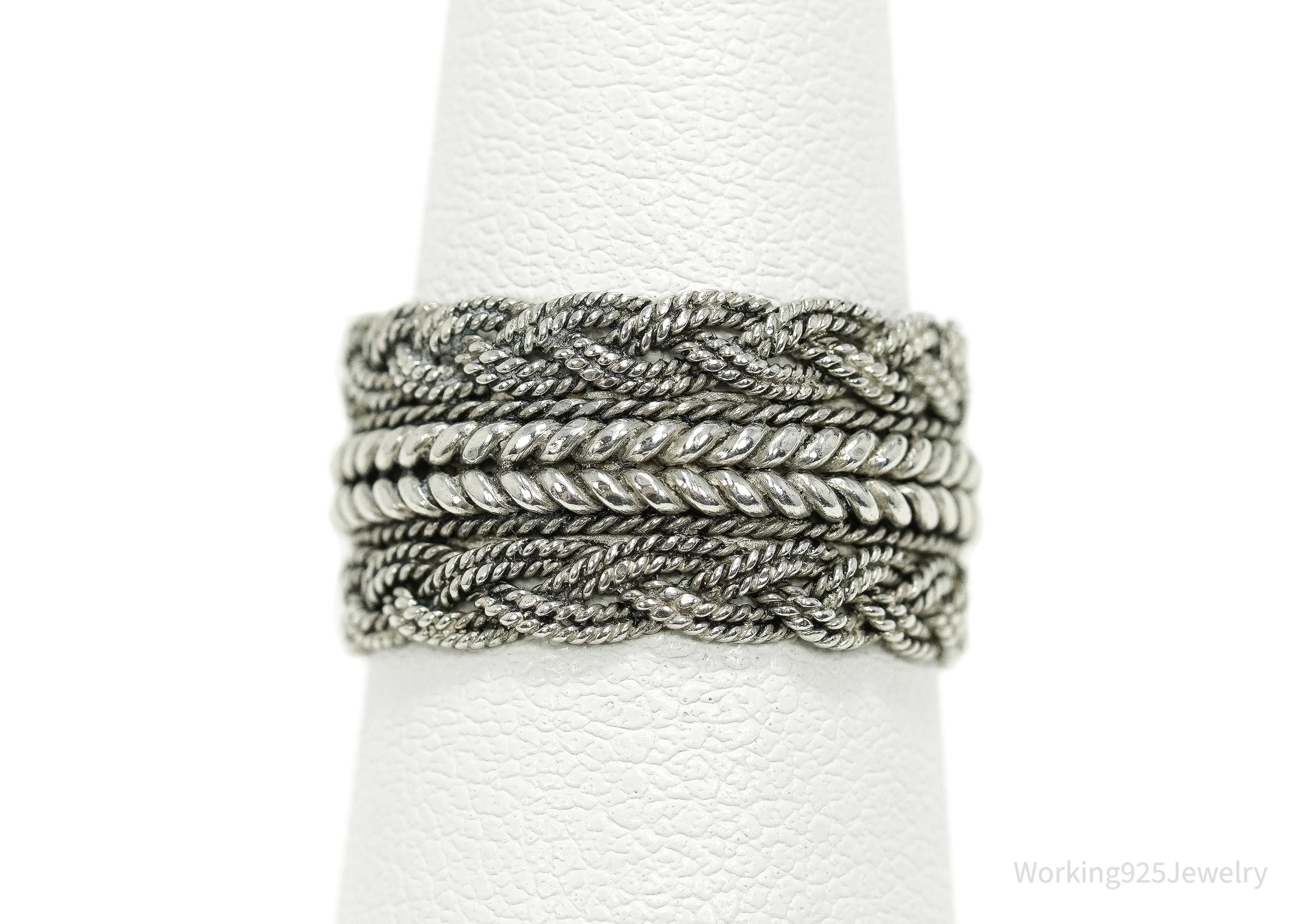 Vintage Portugal Rope Braid Design Sterling Silver Band Ring - Size 6.75