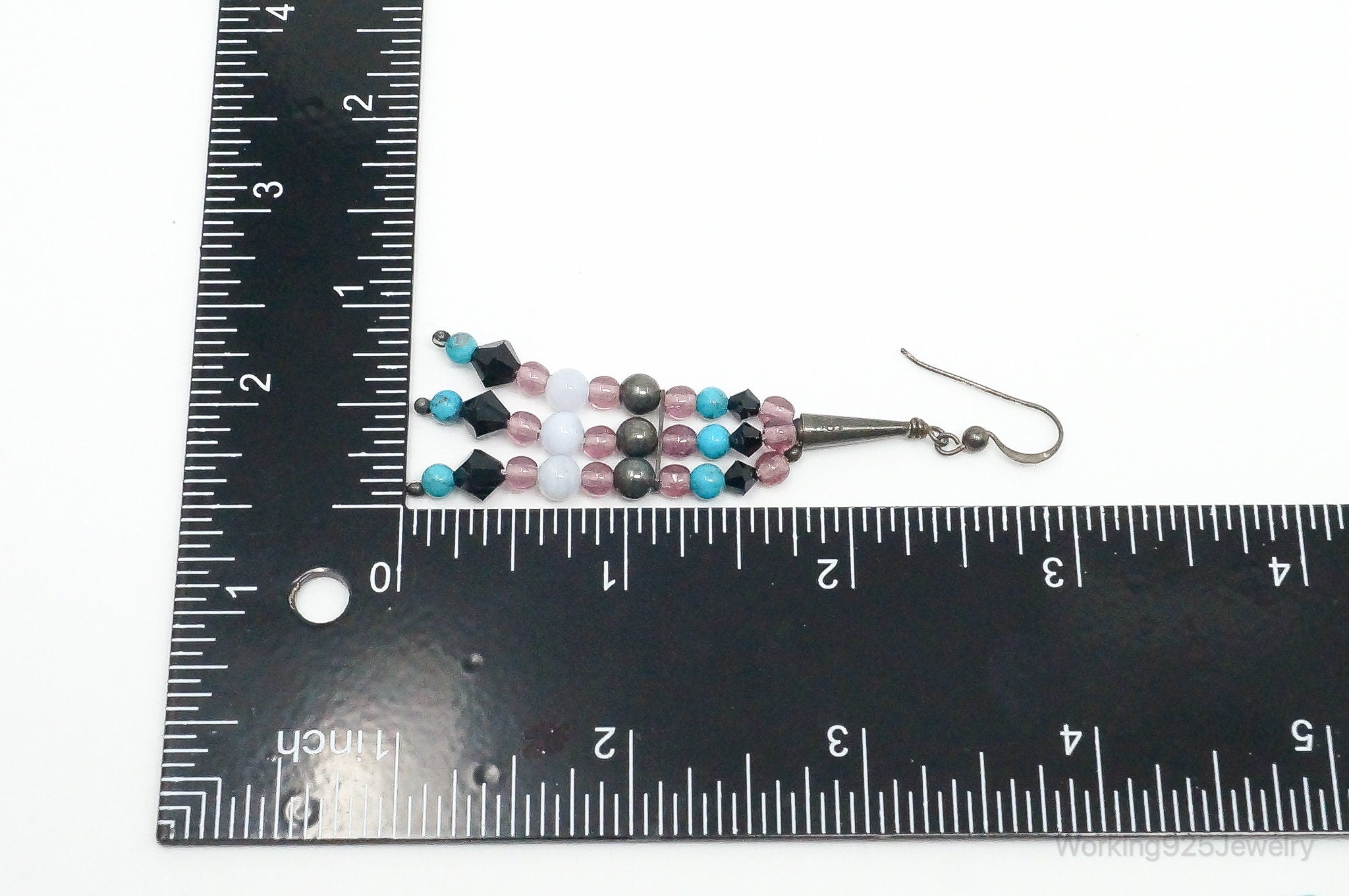 Vintage Native American Multi Gem Beads Sterling Silver Earrings