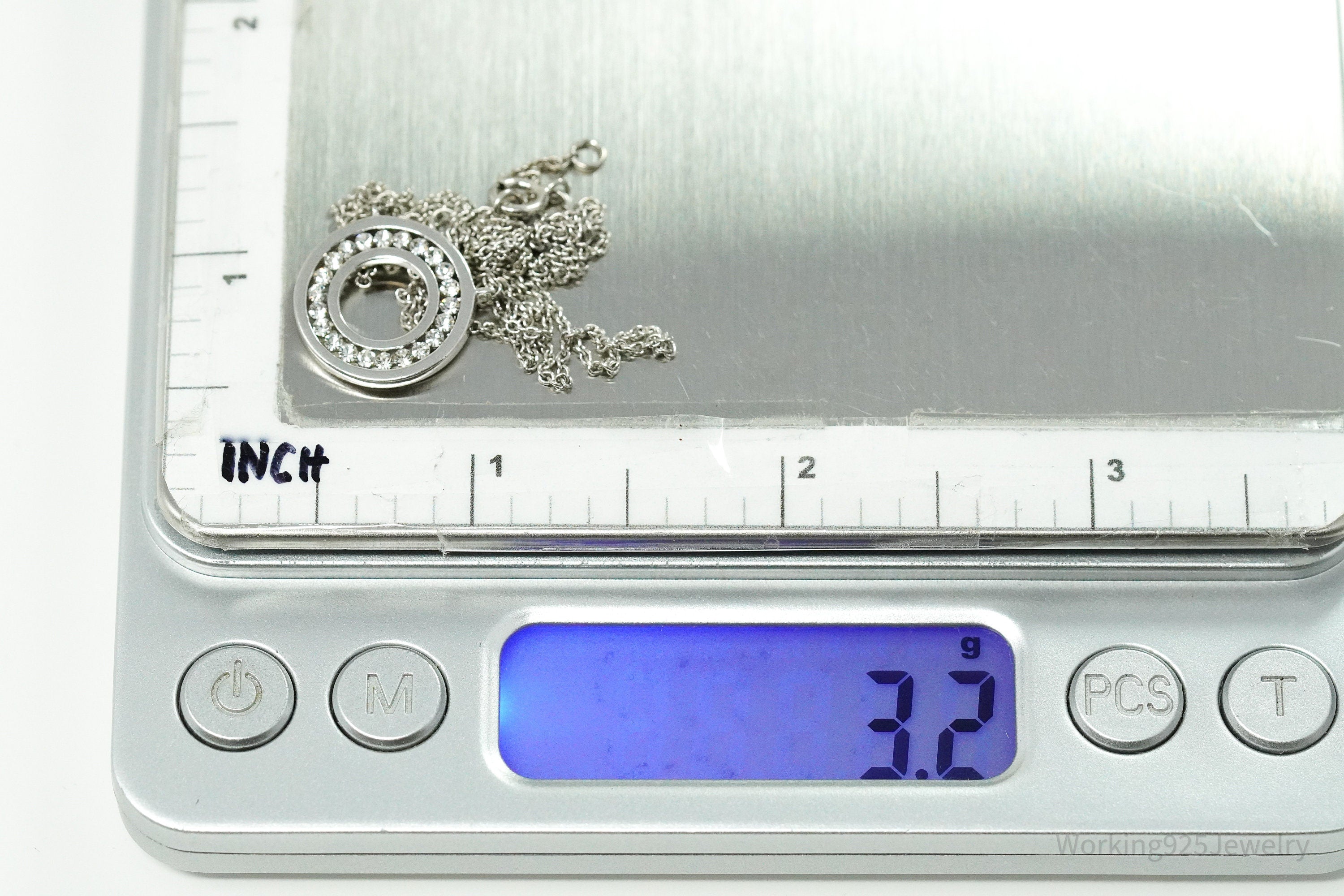 Vintage Cubic Zirconia Halo Sterling Silver Necklace 18"