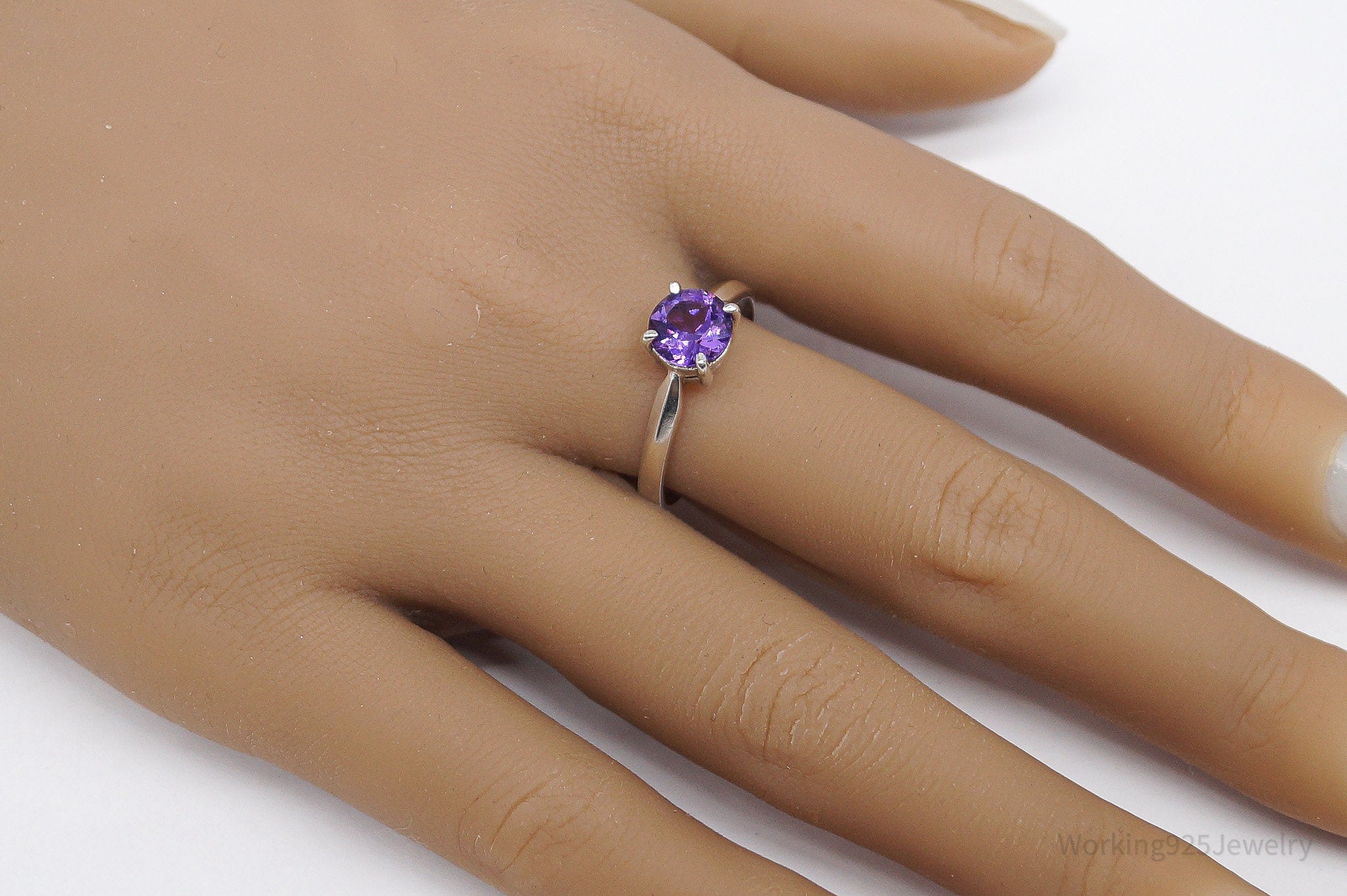 Vintage Purple Amethyst Sterling Silver Ring - Size 9.75
