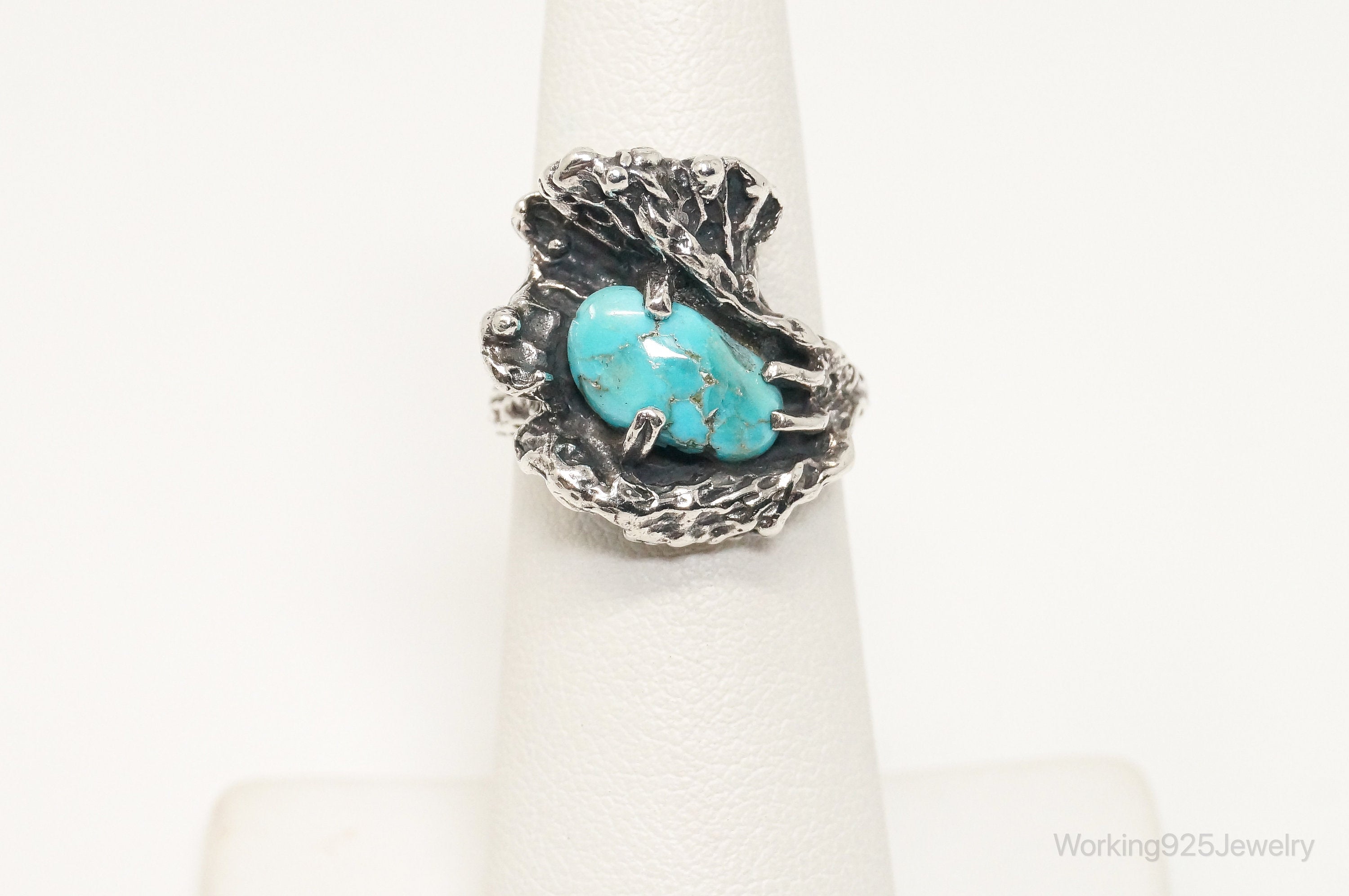 Vtg Native American Turquoise Unsigned Sterling Silver Ring - Sz 5