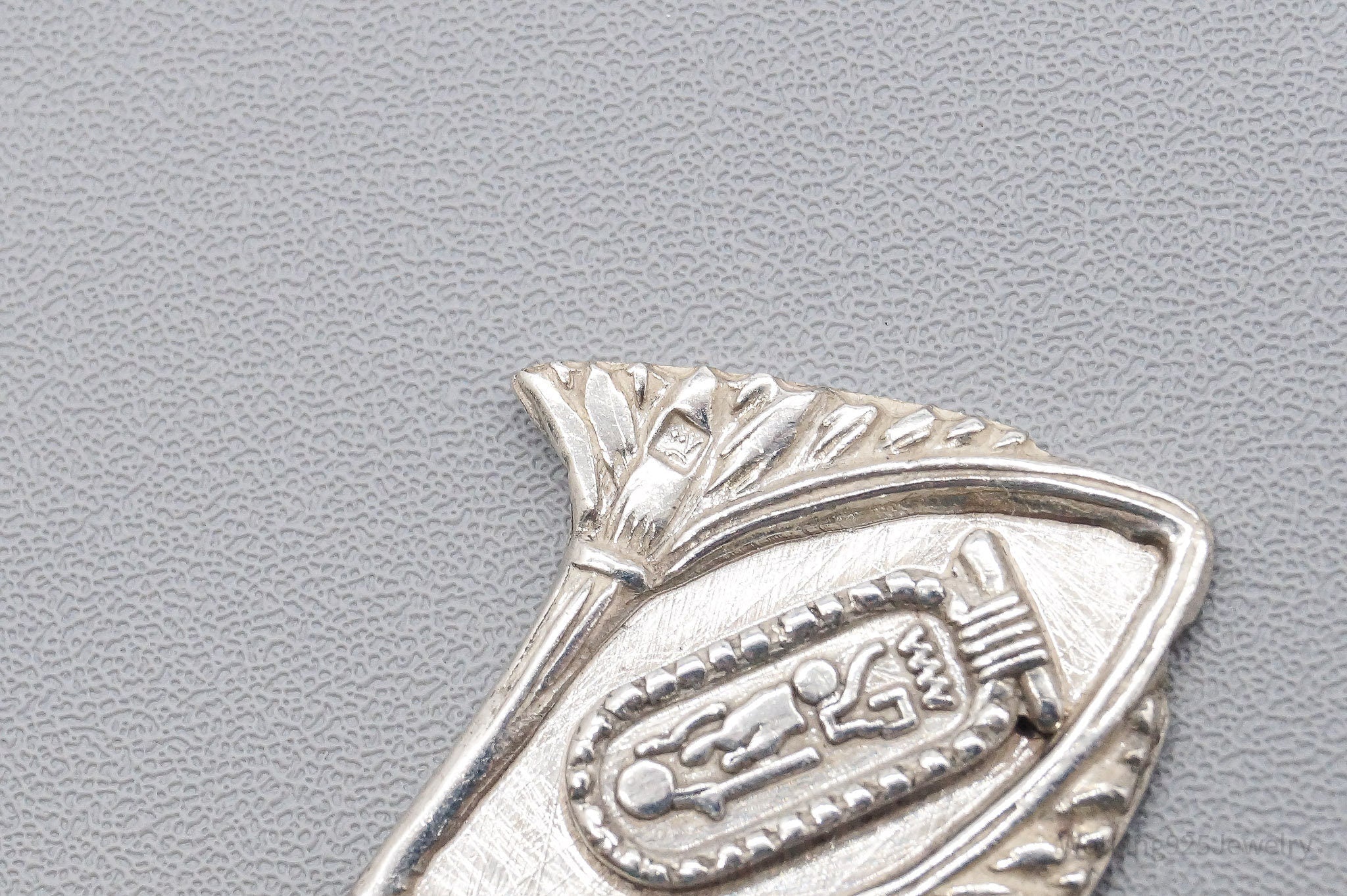 Vintage Ornate Egyptian Cartouche Sterling Silver Necklace 20"