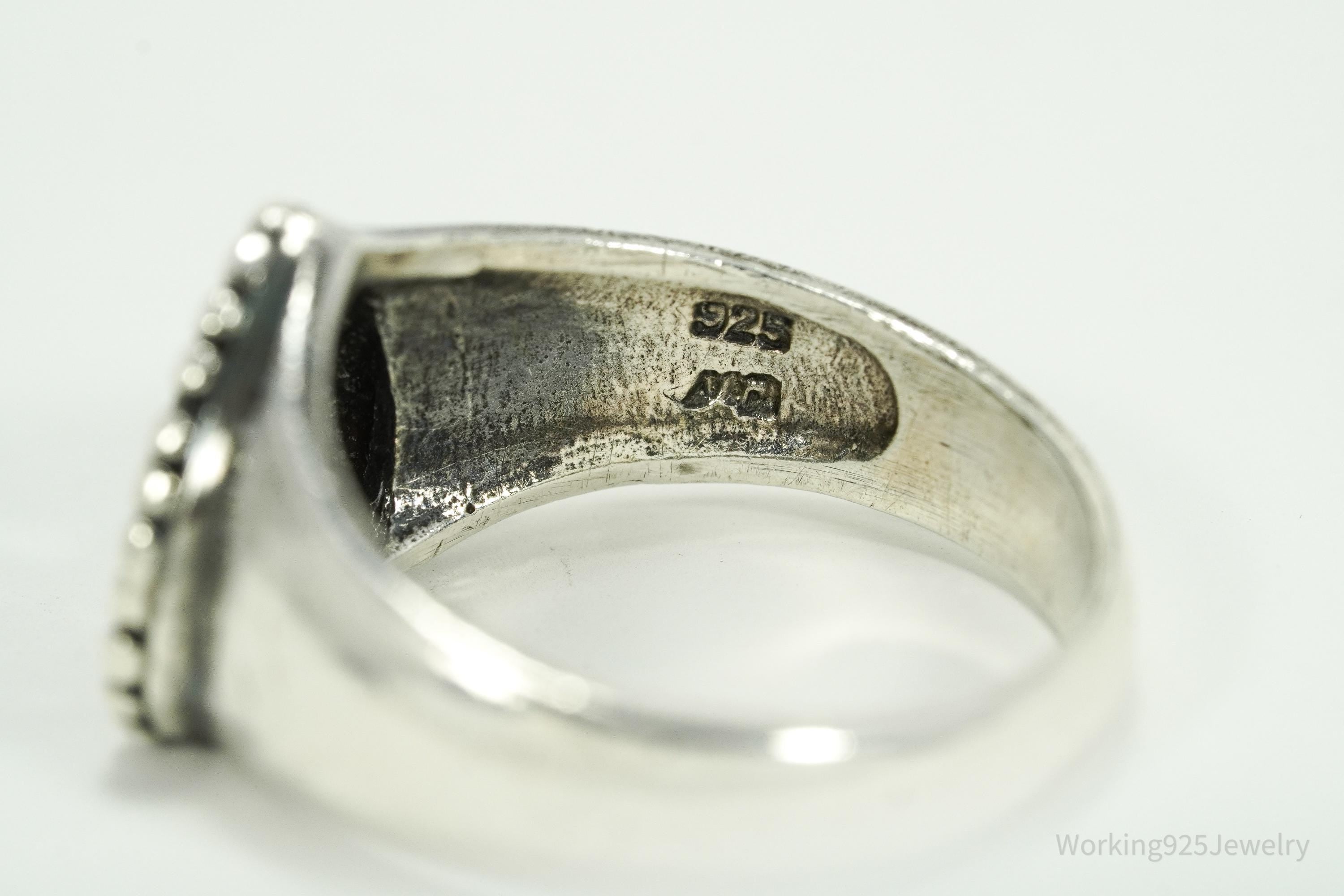 Vintage Scroll Heart Sterling Silver Band Ring - Size 7