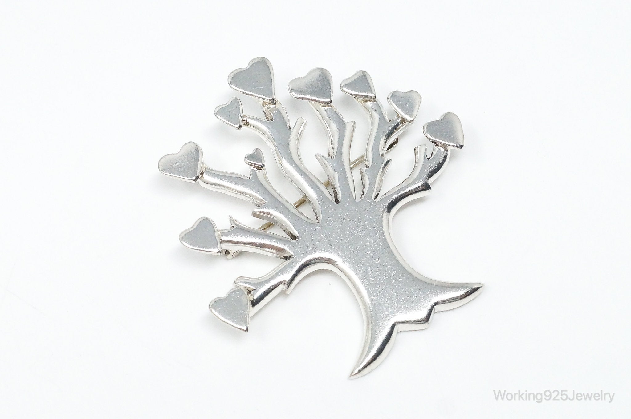 Vintage Taxco Mexico Hearts Tree Sterling Silver Brooch Pin