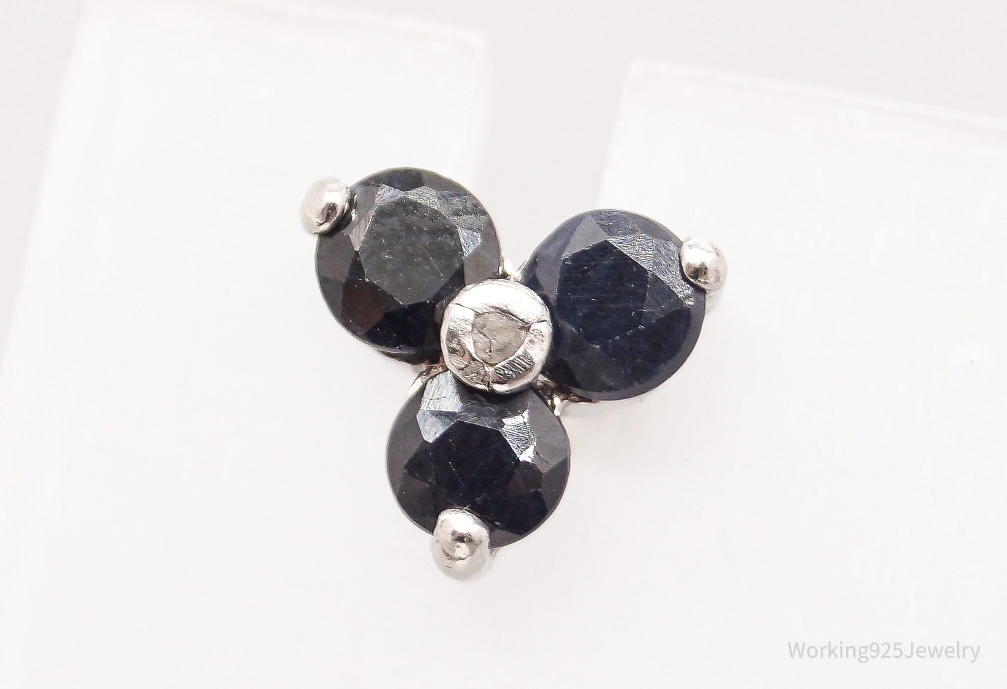 Vintage Sapphire Diamond Sterling Silver Earrings