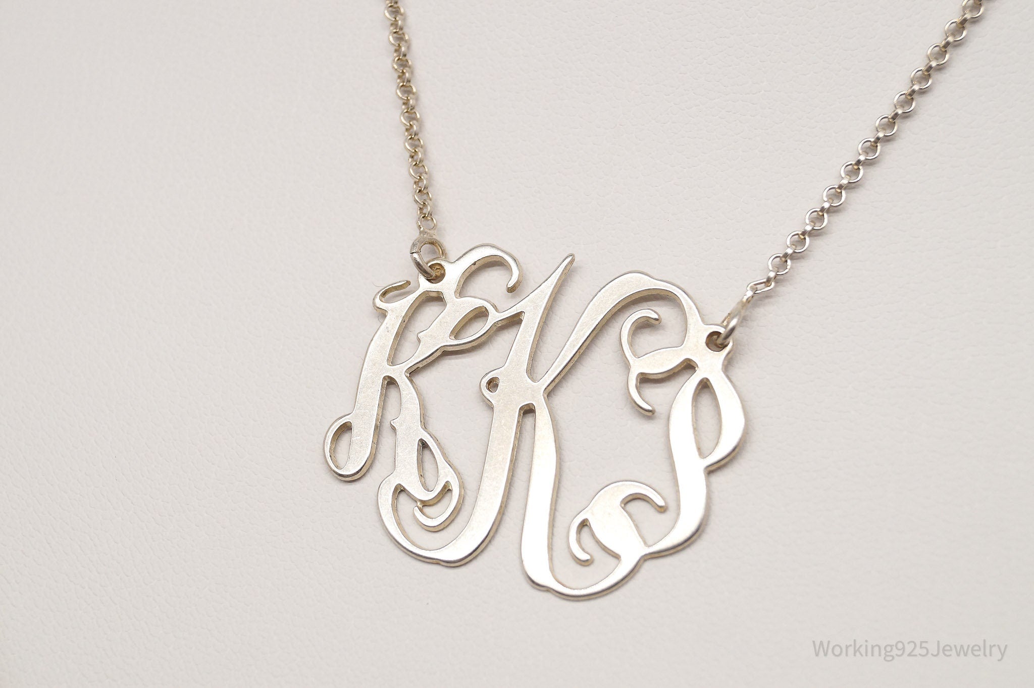 Vintage Cursive Initials Sterling Silver Necklace 18"