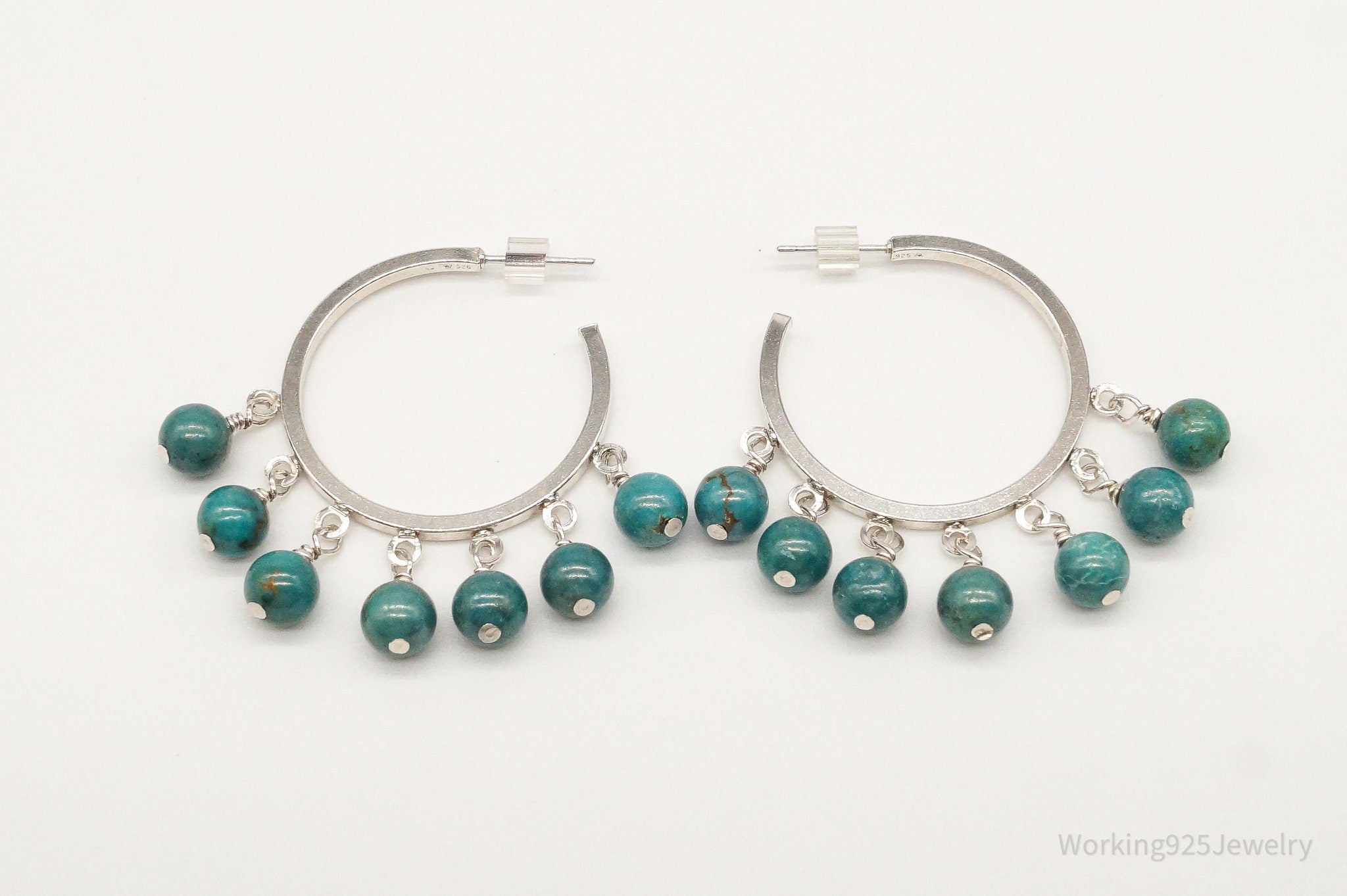 Vintage Western Style Turquoise Sterling Silver Hoop Earrings