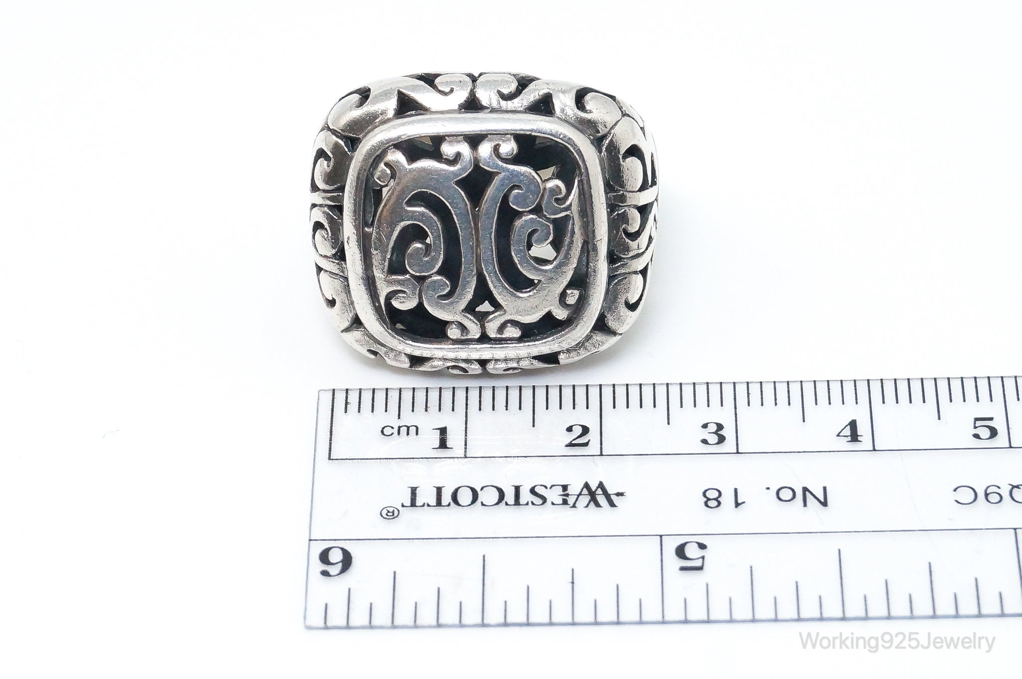 Vintage Tall Bali Style Scroll Swirls Sterling Silver Ring - Size 7