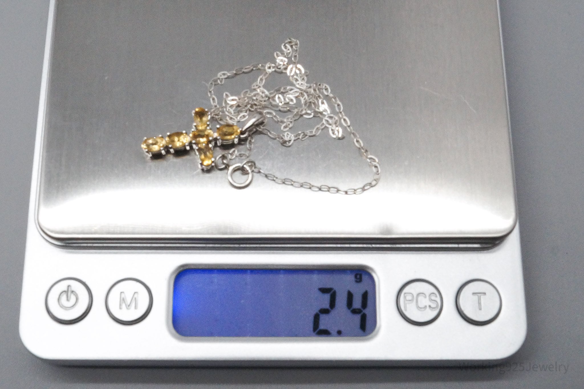 Vintage Citrine Sterling Silver Necklace 16"