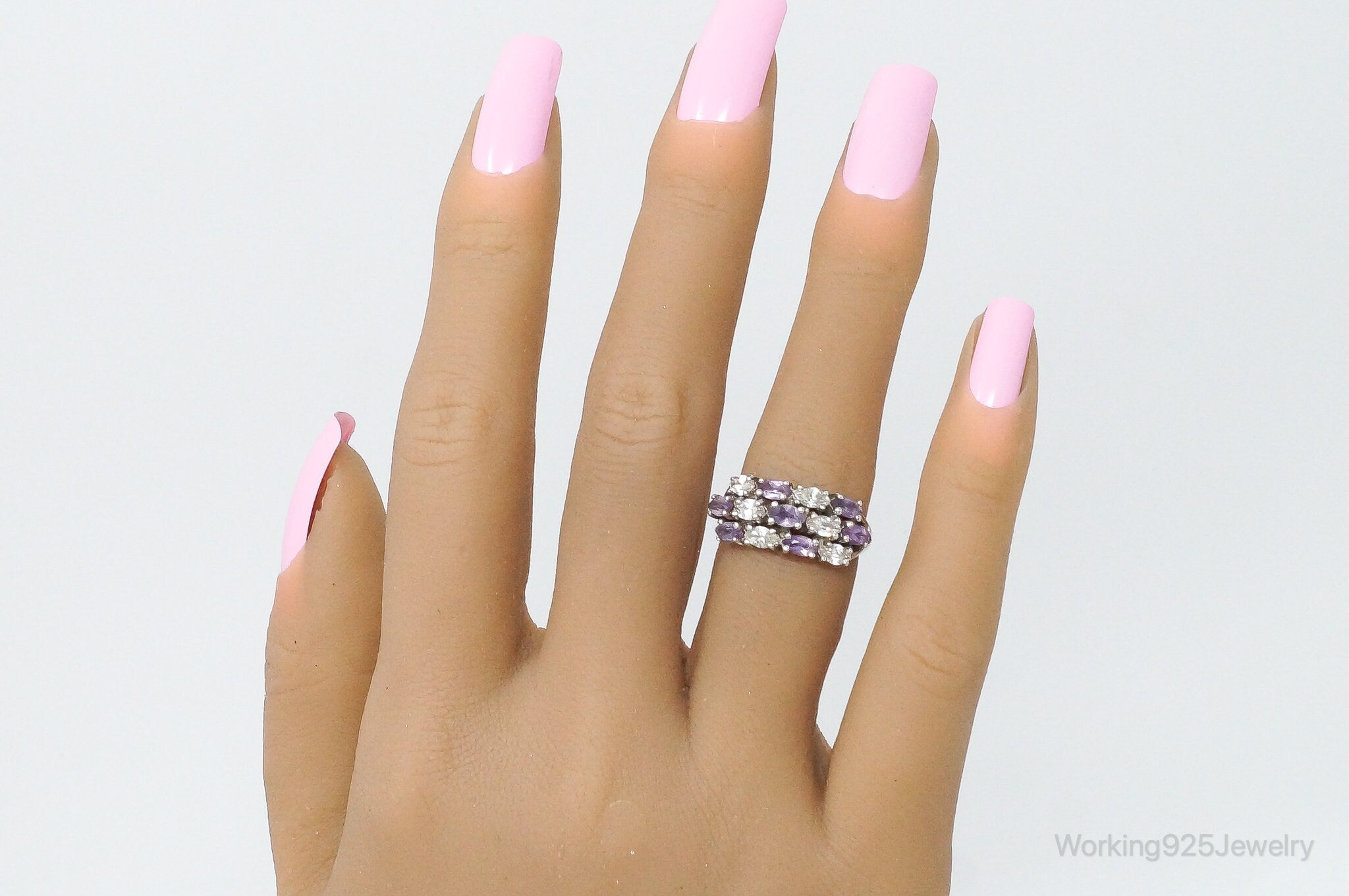 Vintage Amethyst Cubic Zirconia Sterling Silver Ring - SZ 5.75