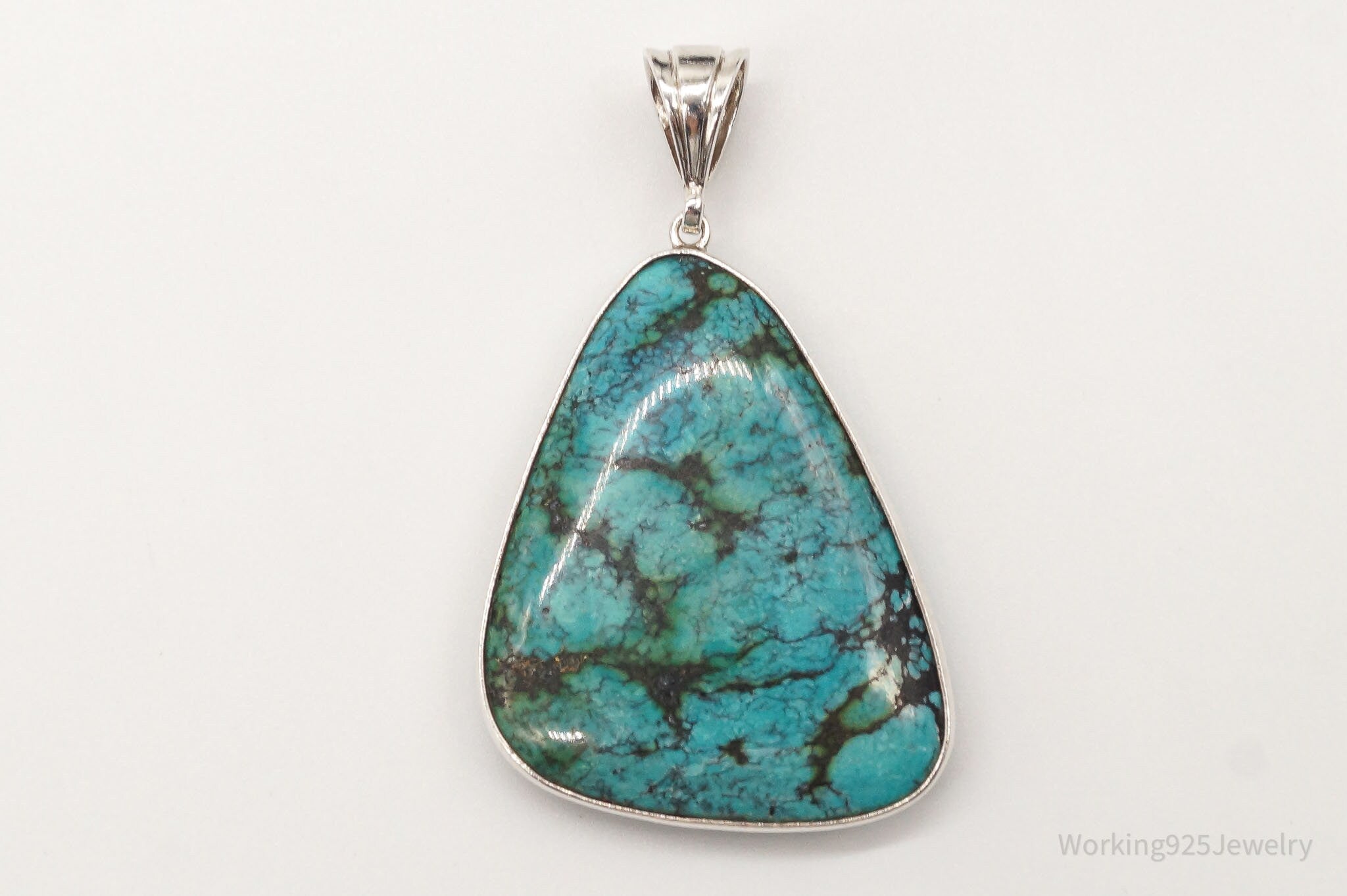 Vintage Large Turquoise Sterling Silver Necklace Pendant