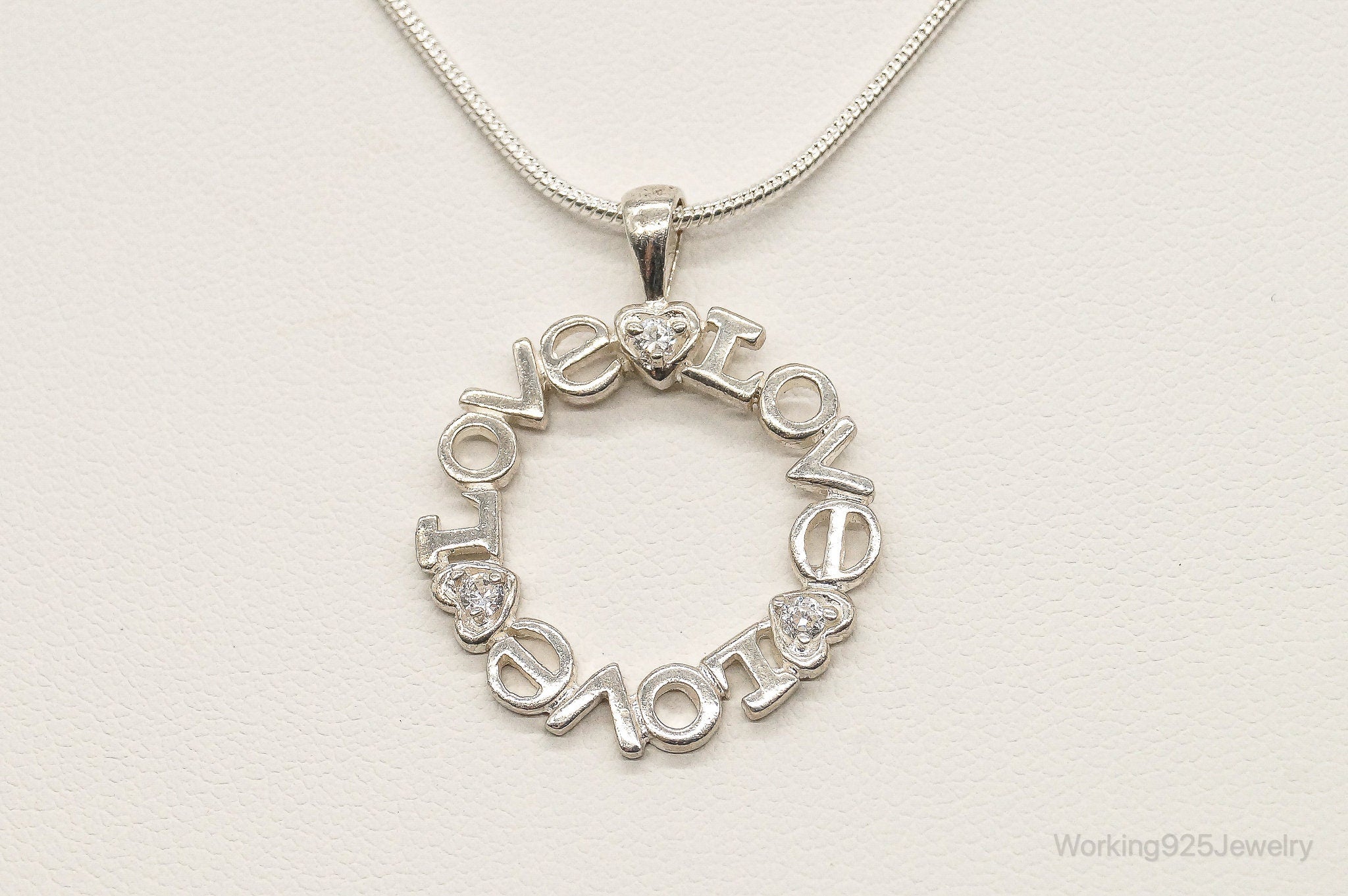 Vintage Cubic Zirconia "Love" Sterling Silver Necklace