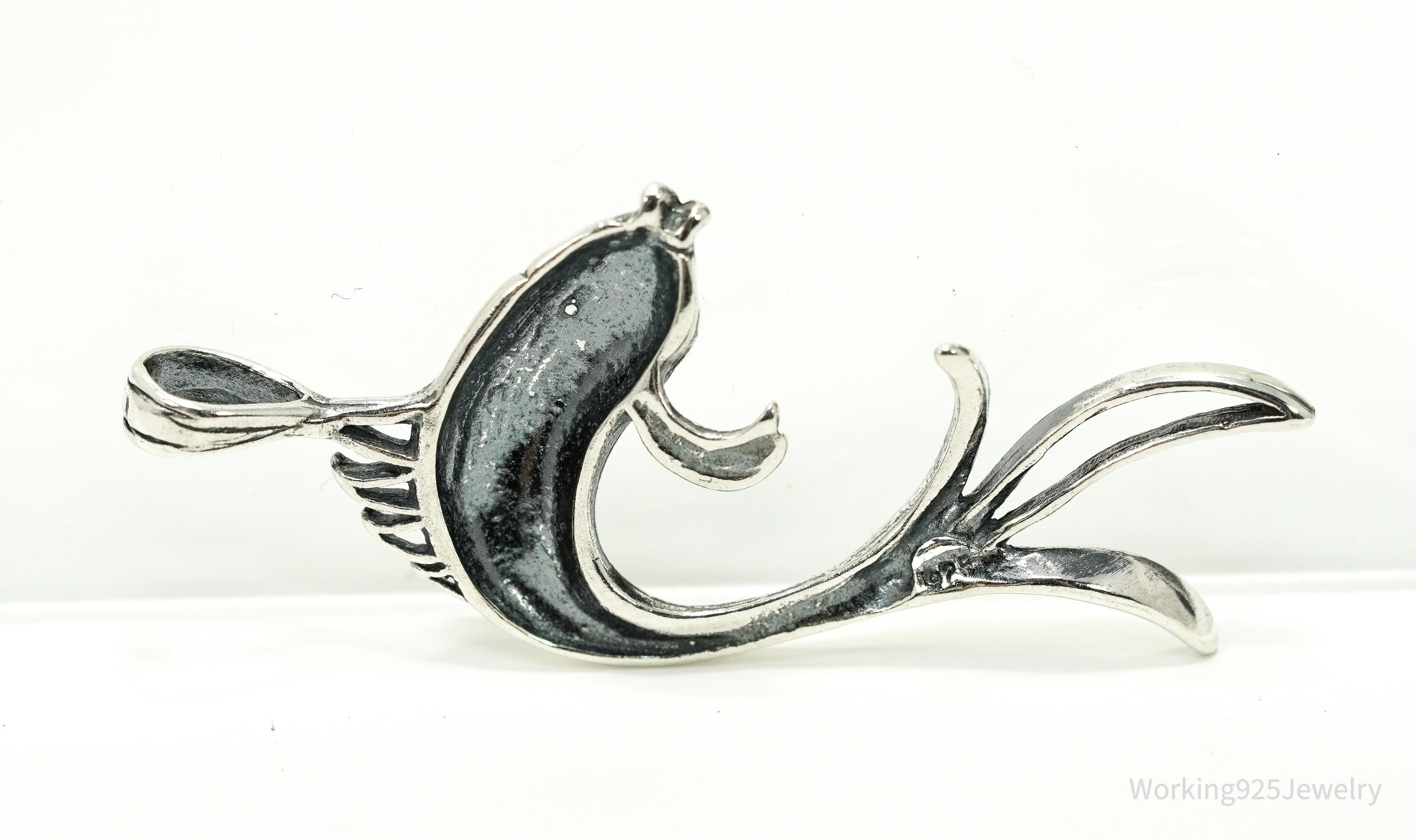 Vintage Butterfly Koi Fish Sterling Silver Necklace Pendant