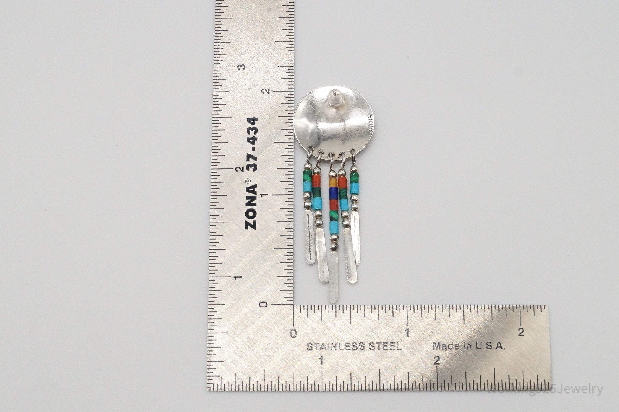 Vintage Native American Multi Gem Bead Sterling Silver Earrings