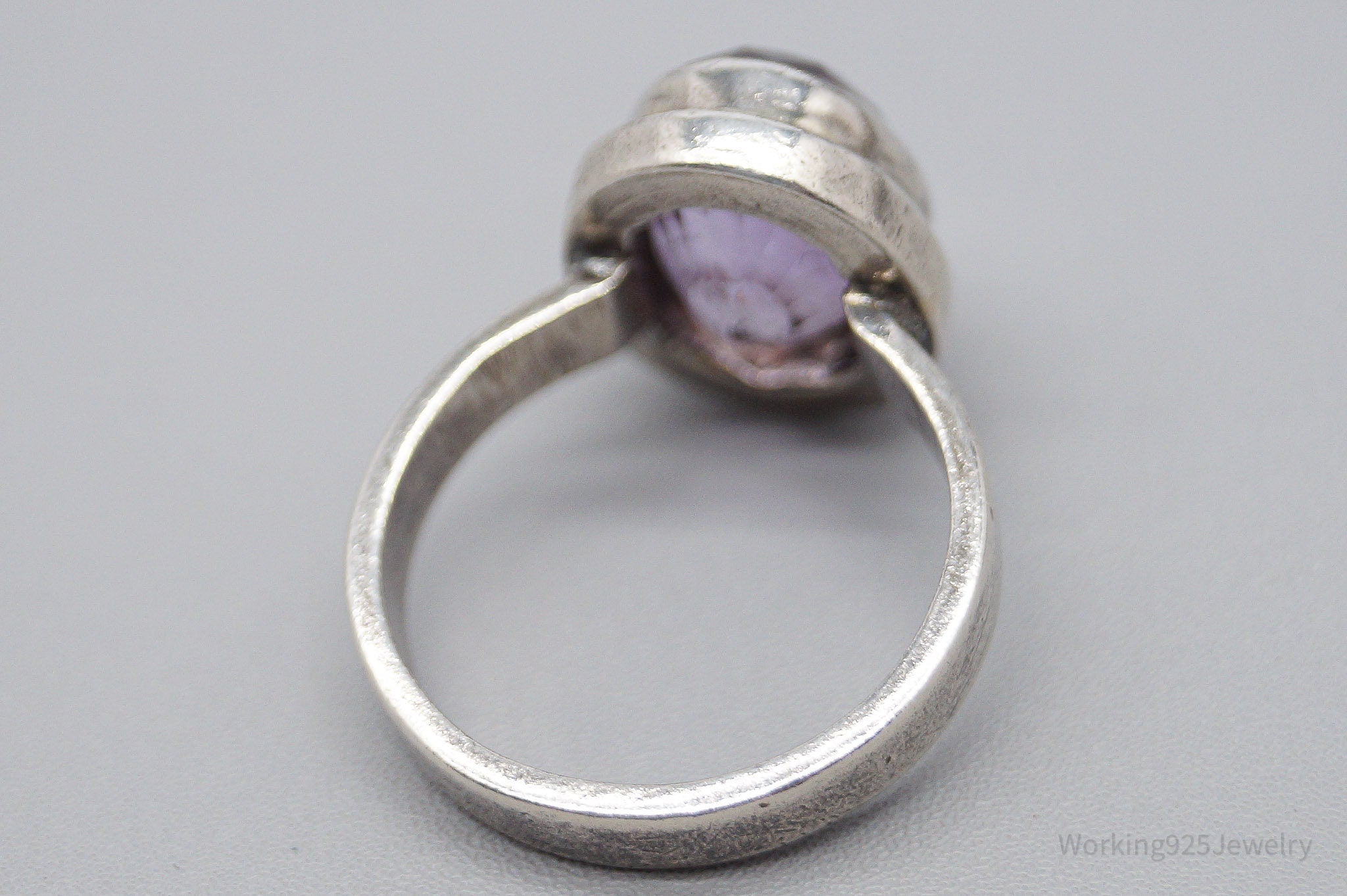 Vintage Amethyst Modernist Sterling Silver Ring - Size 9.5