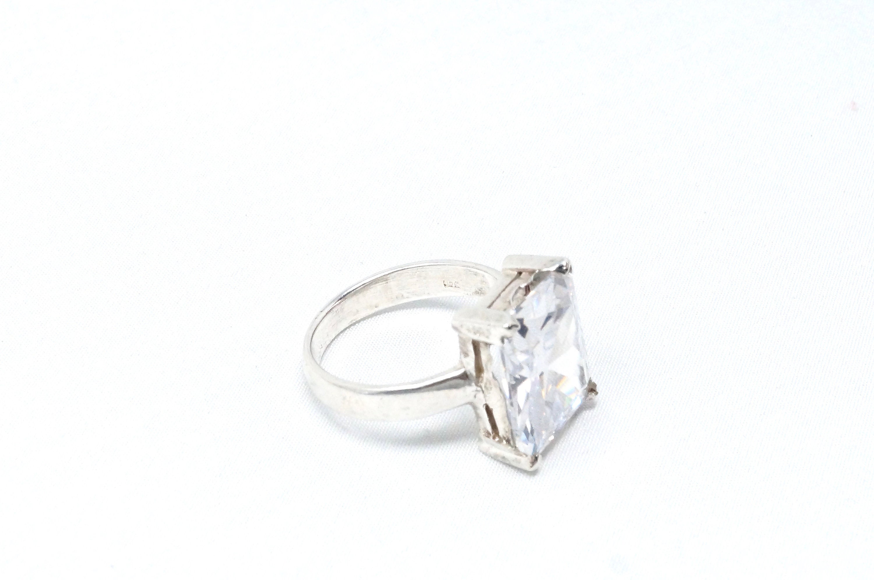 Vintage Art Deco Large Cubic Zirconia Statement Ring Sterling Silver Sz 7.5