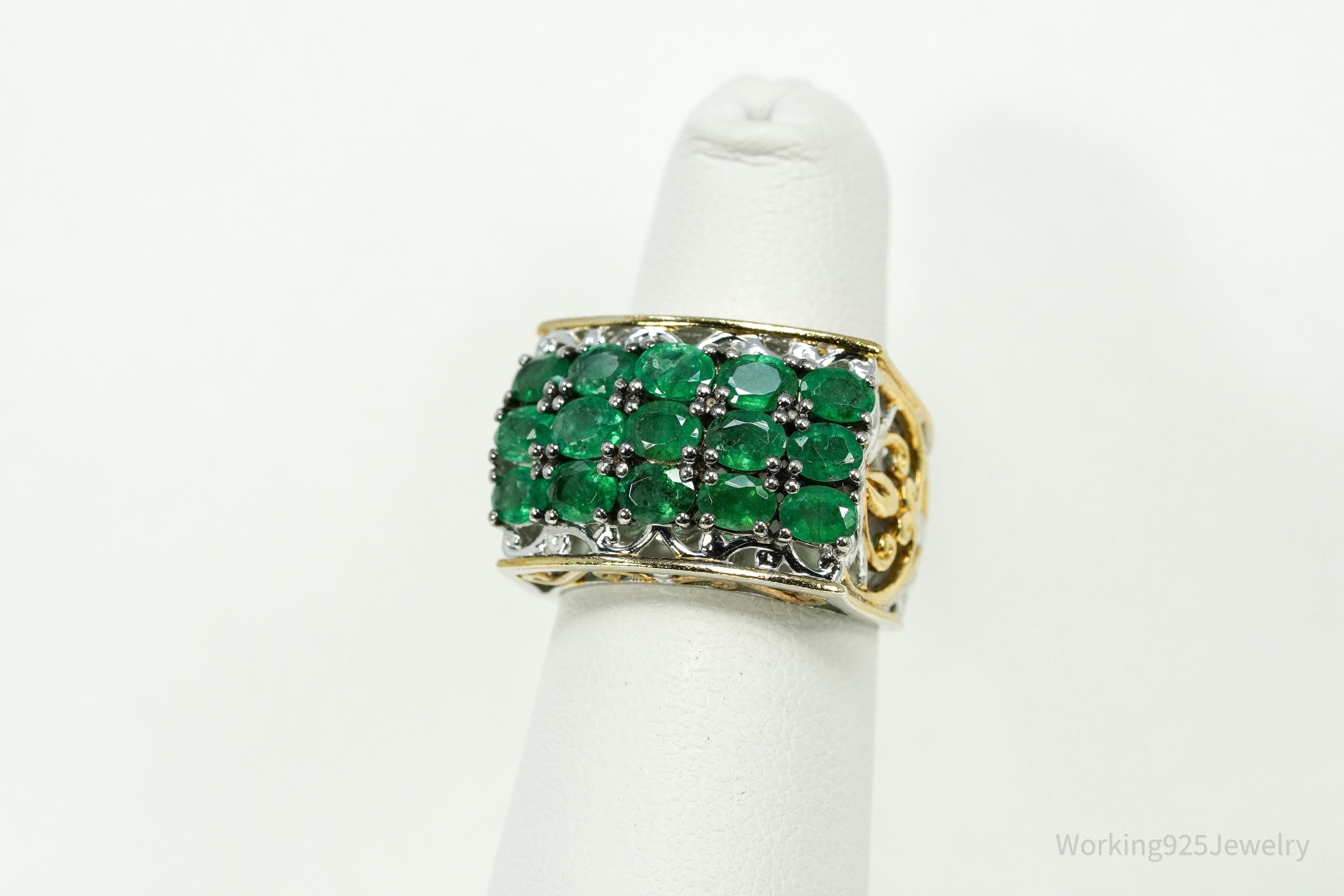 Michael Valitutti Emerald Gold Vermeil Palladium Sterling Silver Ring Size 5.25
